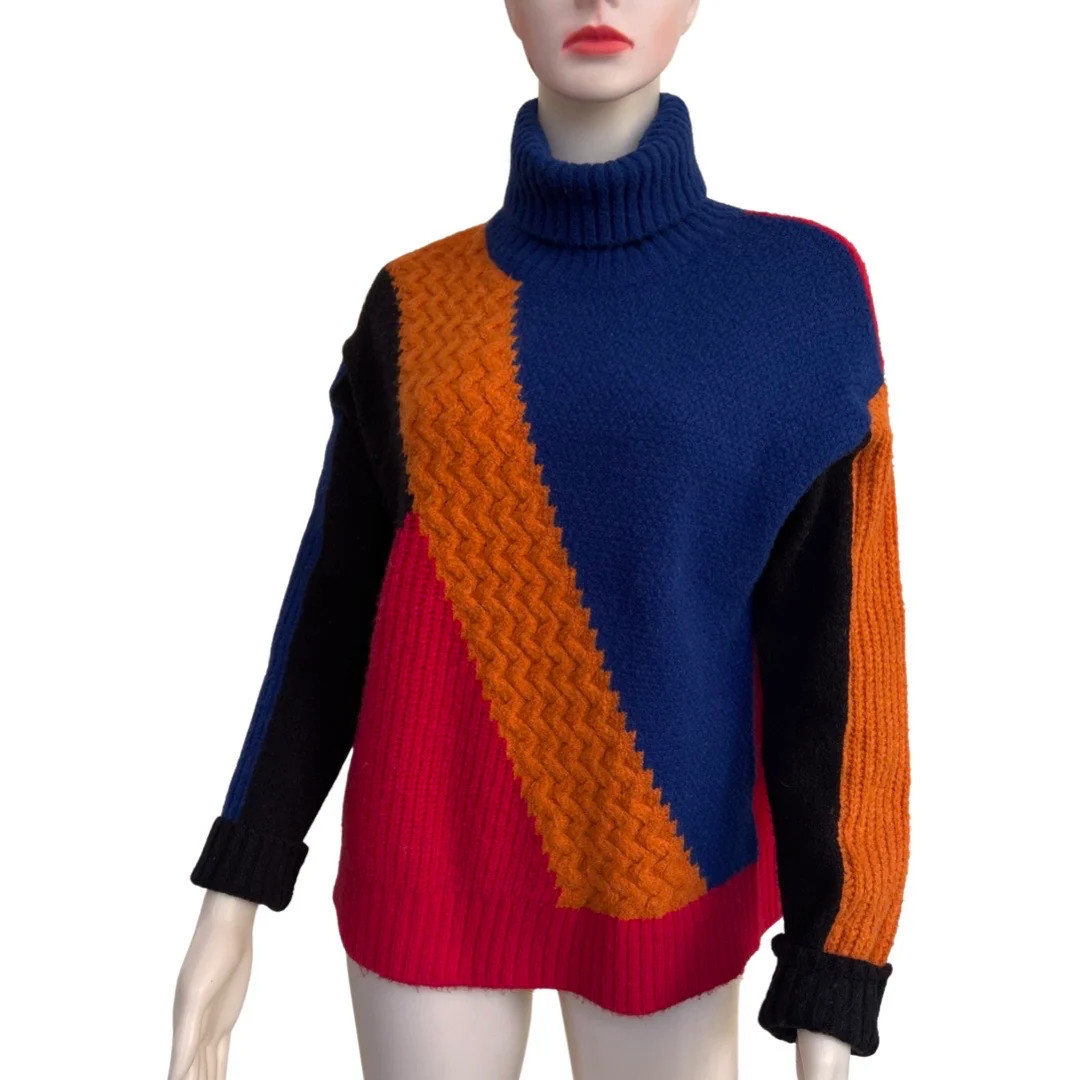 Vintage 1980s Esprit Color-Block Turtleneck Sweater Size S