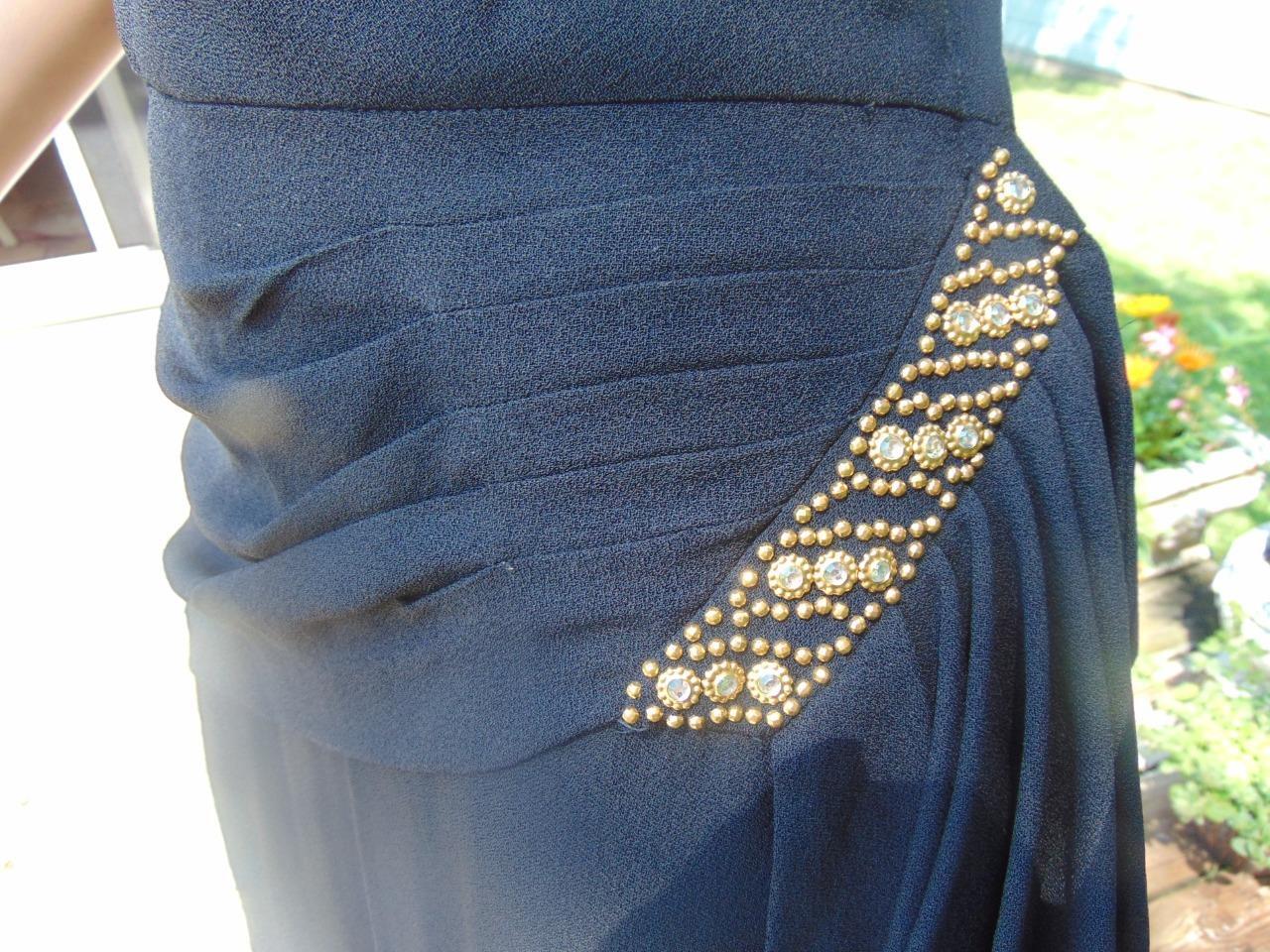 VTG 40s Ted Shore Design Black Crepe Draped & Studded Cocktail Dress 28W