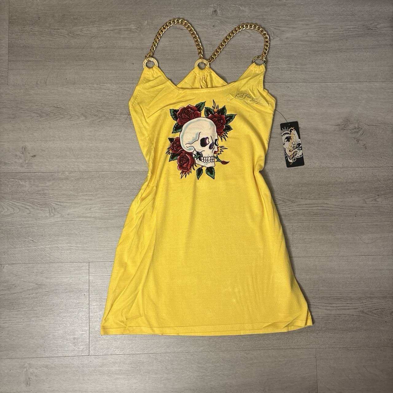 RARE Vintage 2000s Ed Hardy By Christian Audigier Dress Metal Straps NEW Size M