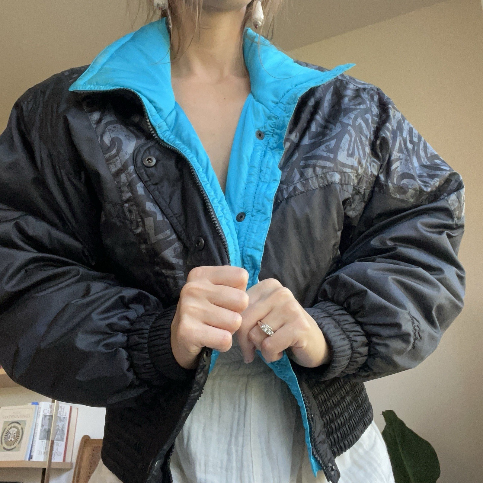 VTG 80s/90s SNUGGLER SKI JACKET – TURQUOISE LINING + GRAFFITI PRINT – MINT!