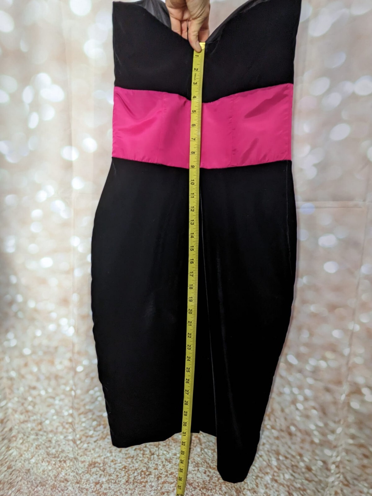 Climax David Howard Vintage Black Velvet W Hot Pink Banded Waist Bow Dress 5/6