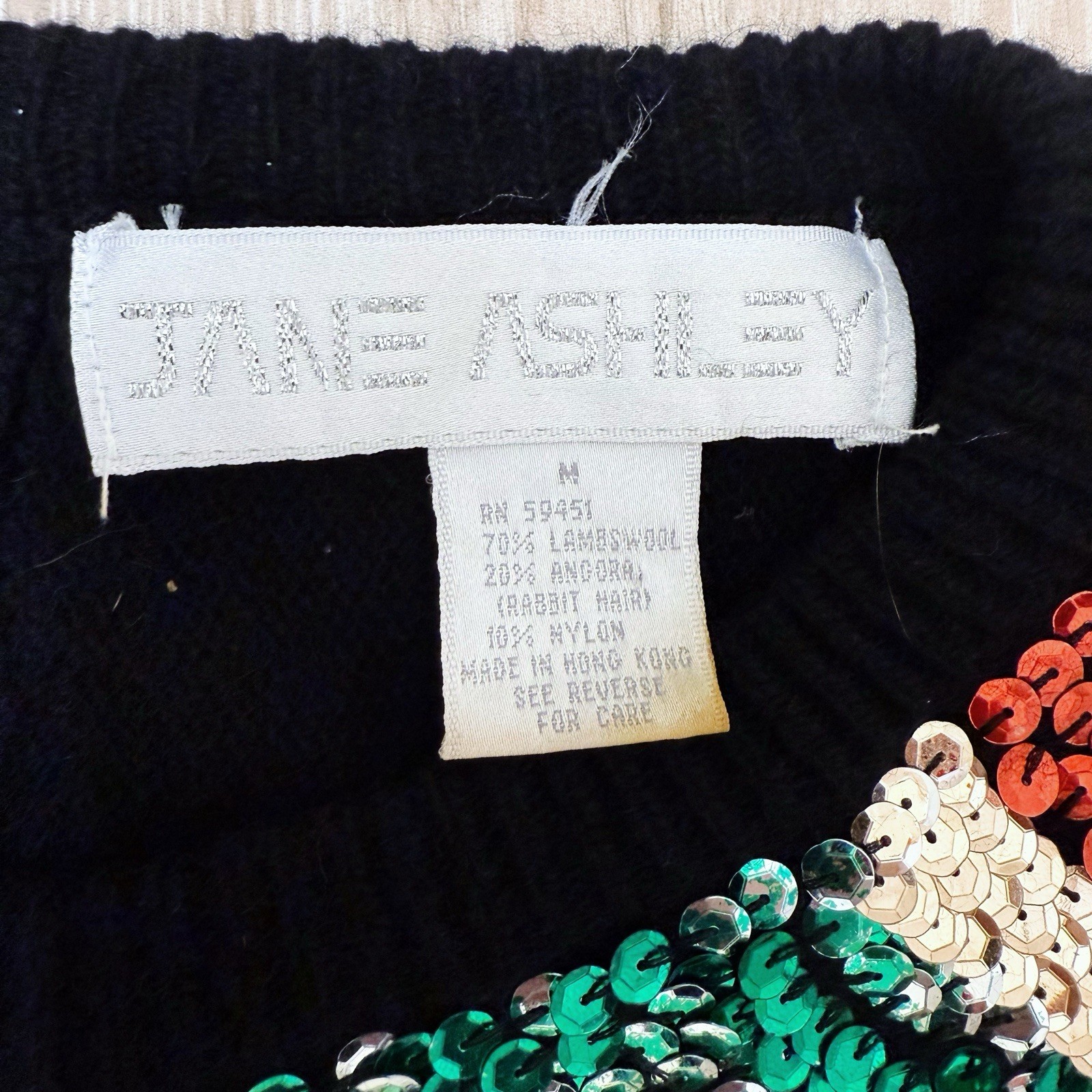 Vintage 1980’s Jane Ashley Women’s Size M Black Sequin Sweater Cinched Waist