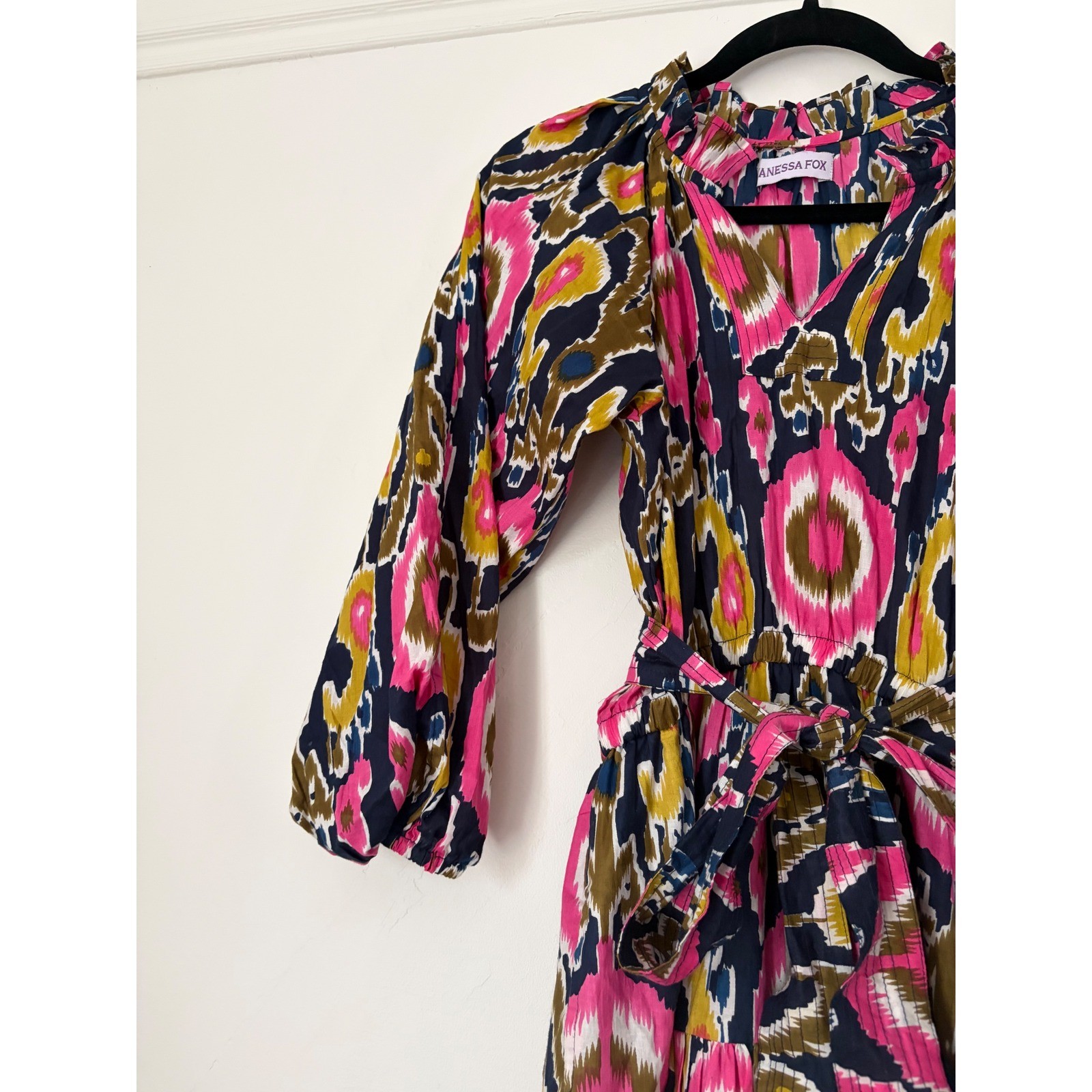 Vanessa Fox The Lowell Boho Ikat Belted Cotton Dress Size Medium