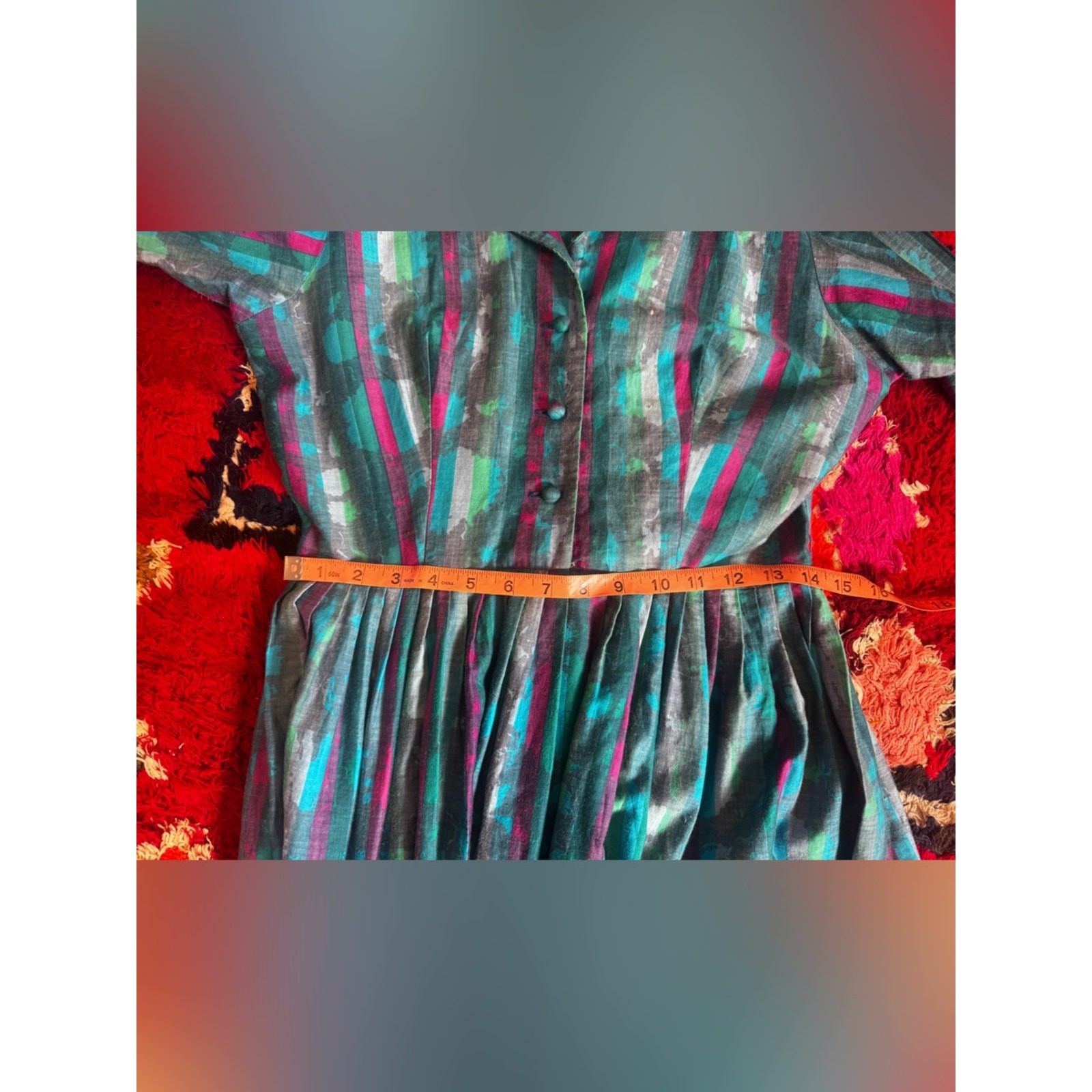 60s Vintage Bright Cotton Fit and Flare Shirtwaist Dress Sz M