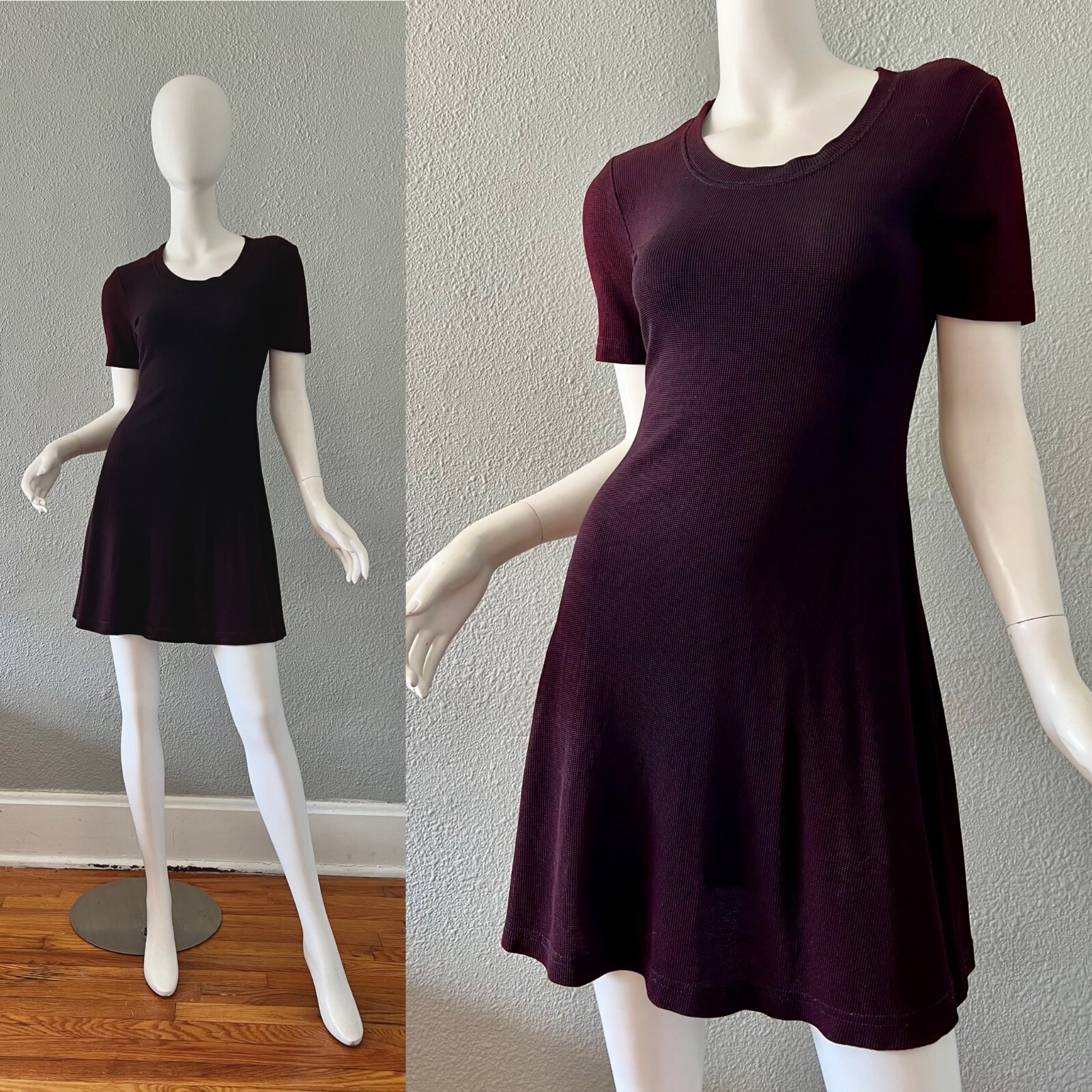 Vintage 90s Waffle Texture Y2K Skater Mini Dress XS