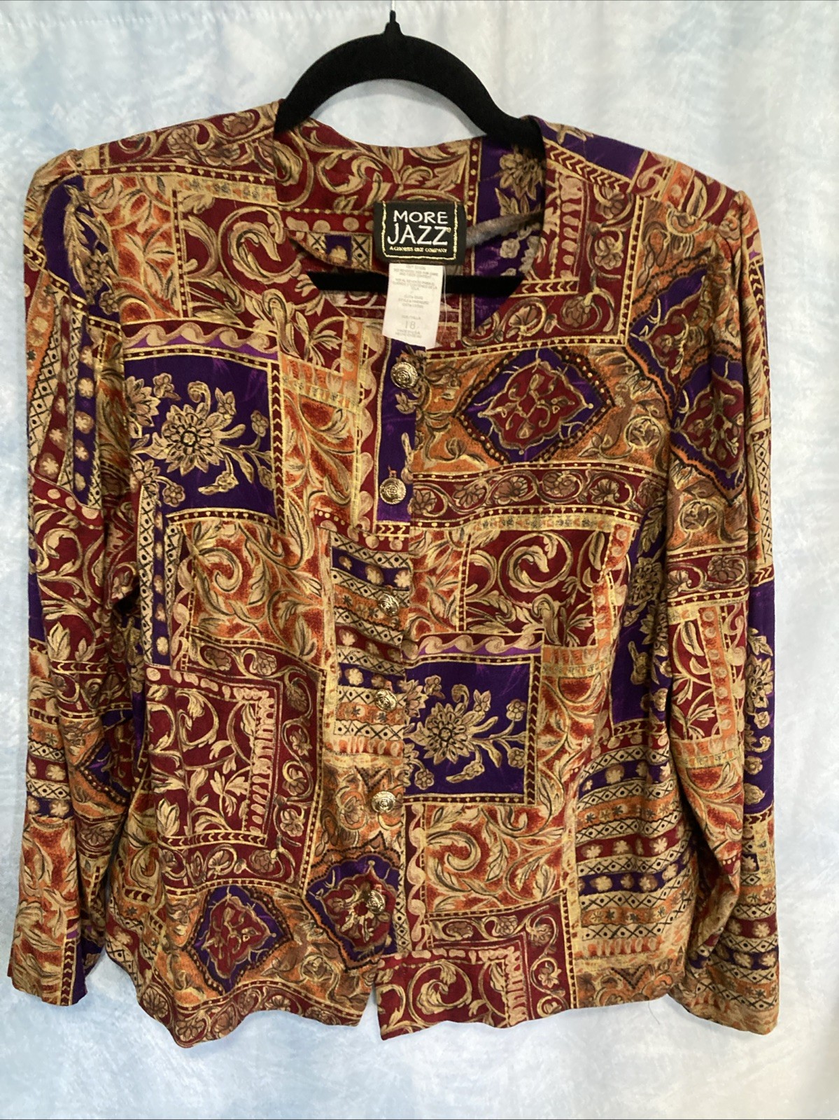 Vtg 80s 90s More Jazz Rayon Blouse Skirt Set Plus Sz 18 Tapestry Boho Floral USA