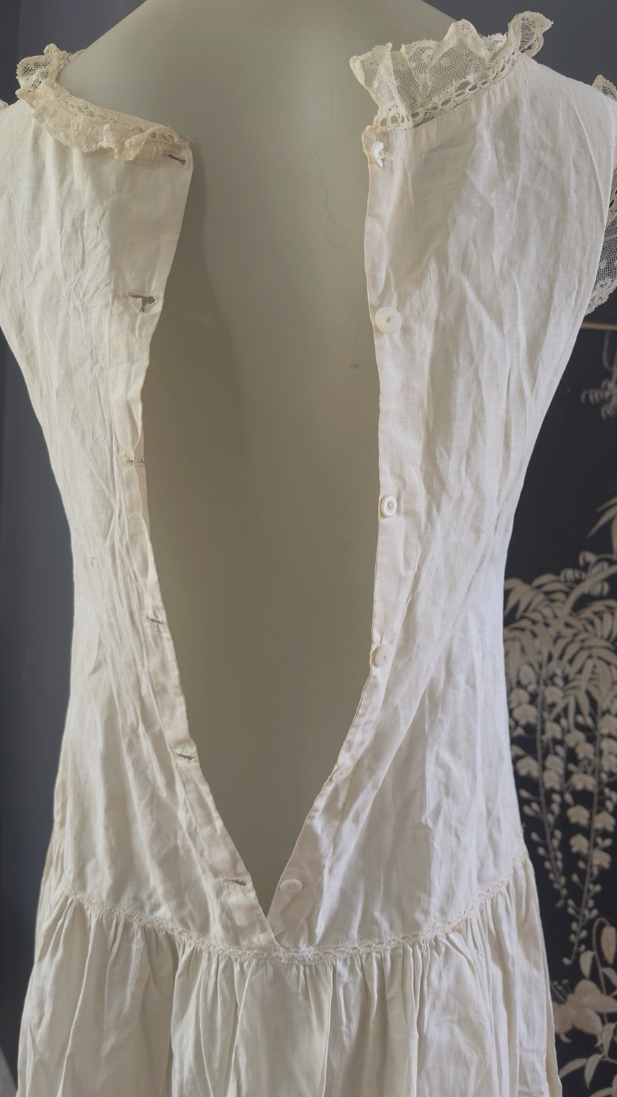 Lovely Antique 19C Lace Trim Cotton Lingerie Full Slip Dress Clothing
