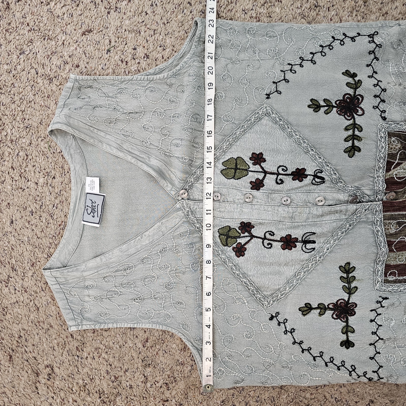 Vintage Select Embroidered Button Front Vest Boho Grunge Rayon Shirt Top 2X