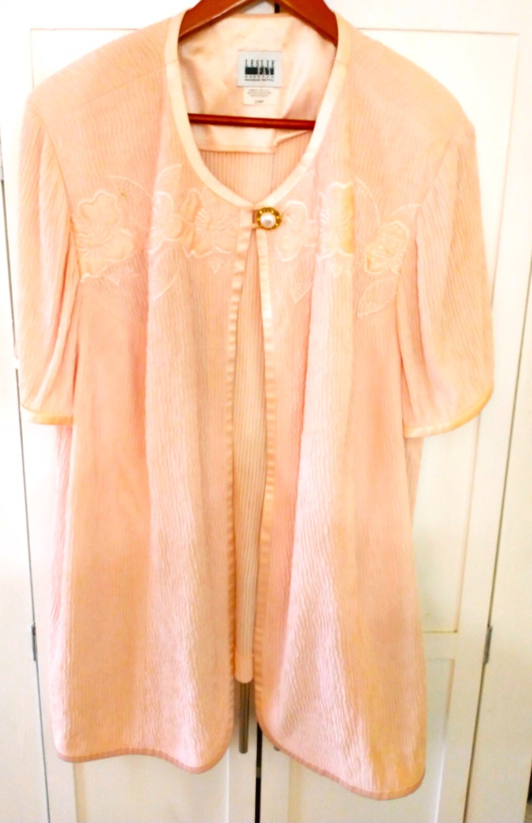 Vtg Leslie Fay Pink Salmon One Button Crepe Embroidered Fabric Jacket Size 22WP