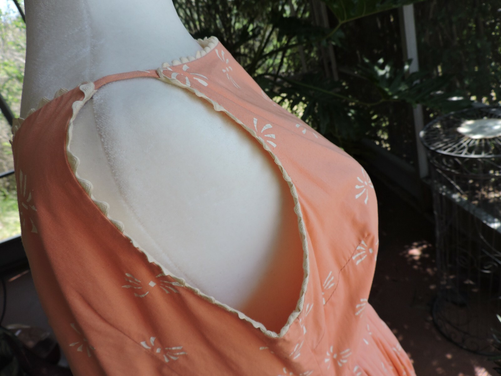 VINTAGE 1950’S PEACH WHITE COTTON DRESS 00 XXS SLEEVELESS STRAPS