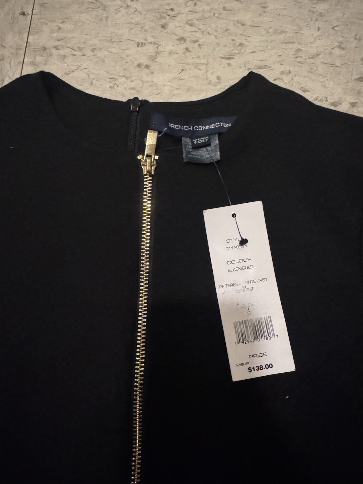 Black Long sleeve French Connection Dress With A Gold Zipper Size XXS/2( NEW!)