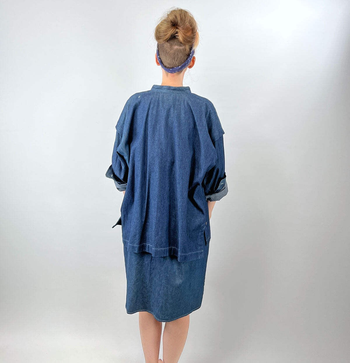 80s 90s Indigo Denim Coat Dress Issey Miyake Plantation OSFM Avant Garde