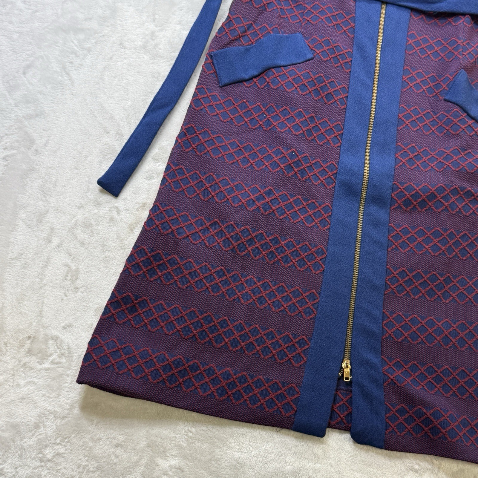 Vintage 60s 70s Grays Landing Mod Zip Front Dress Blue Purple 12P Mid Century