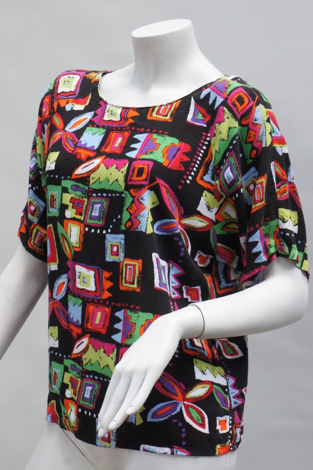 Vintage 80s Abstract Print Tunic Top Blouse By Impressions Boho Retro