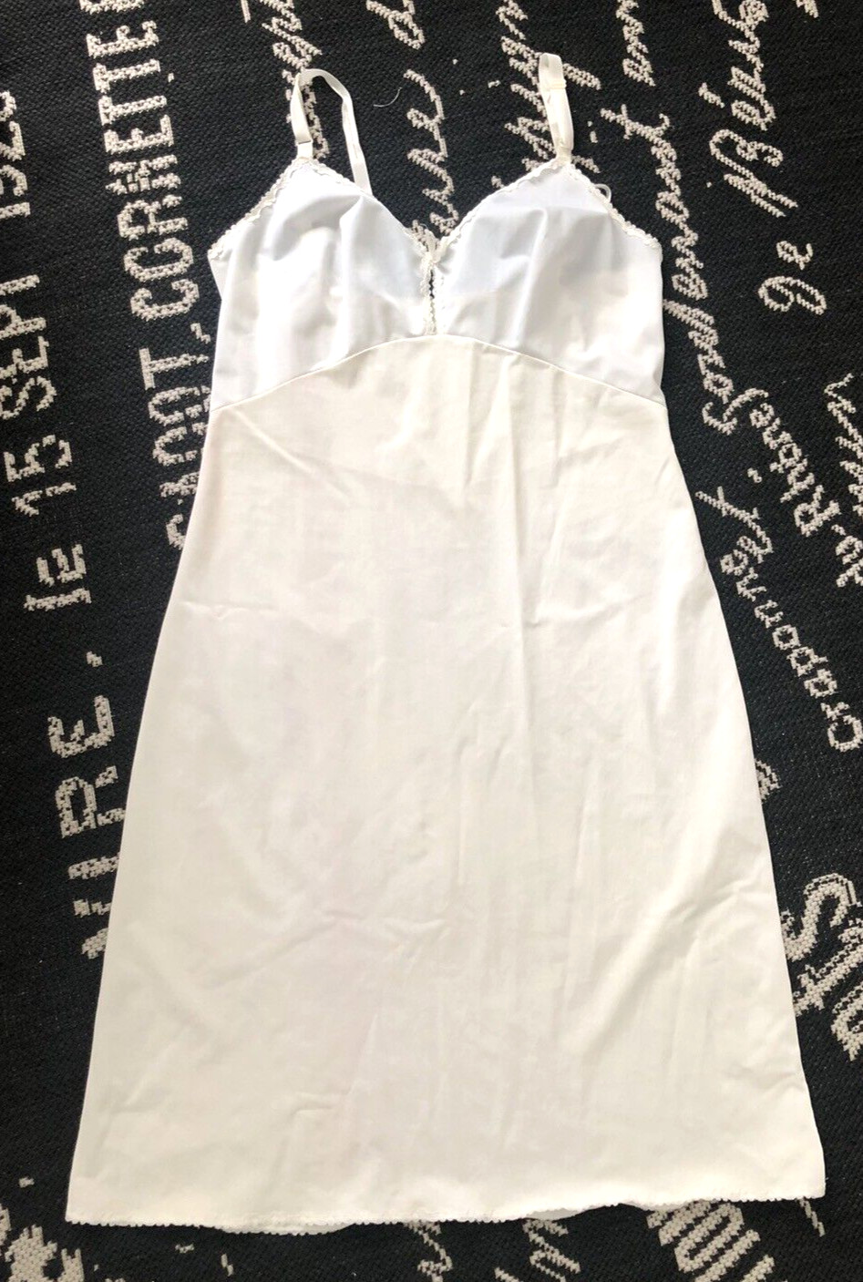 VTG 1950s 38 M/L White Nylon 42″ LONG FULL SLIP DRESS Retro SILKY XL