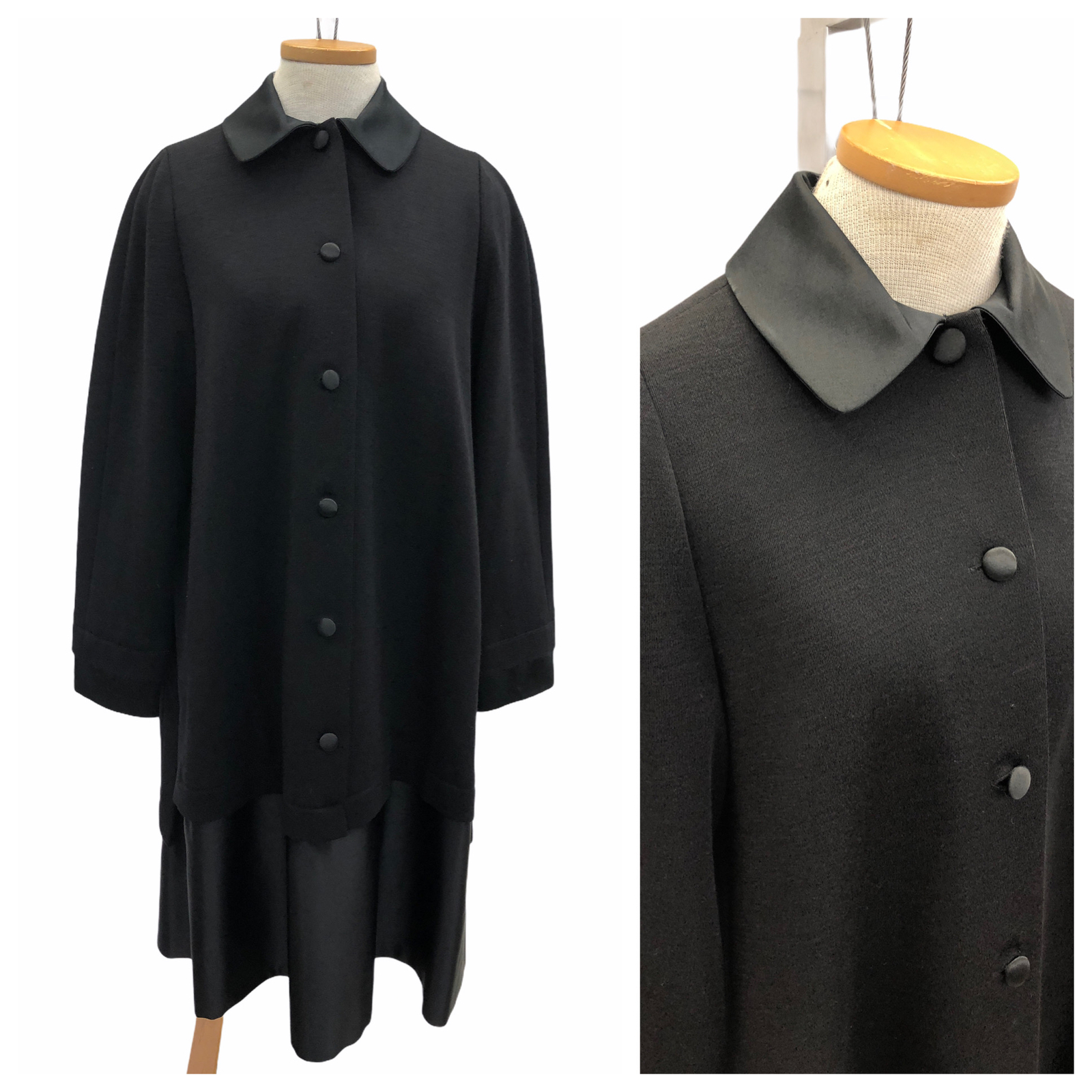 Vintage VTG 80s Mr Beene Geoffrey Beene Black Wool Silk Long Sleeve Swing Dress