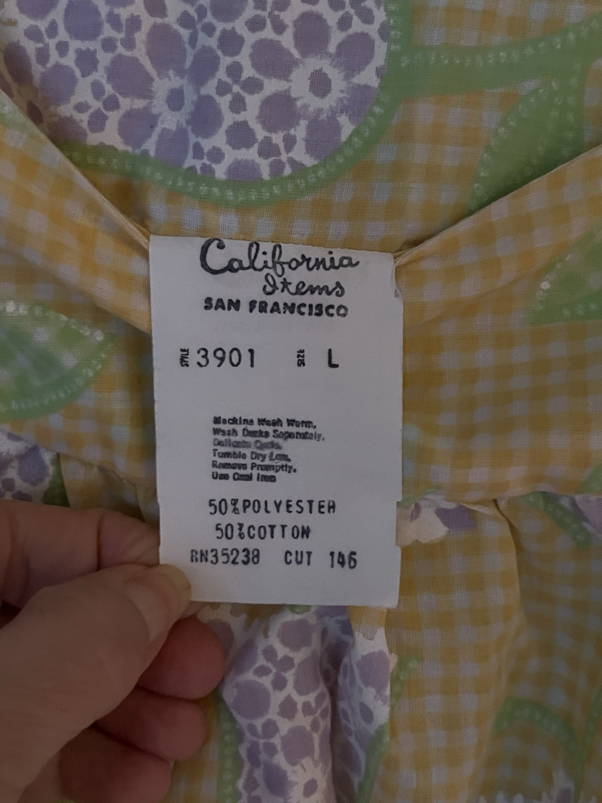 VTG California Items of San Francisco house dress,Large, Yellow/White gingham.