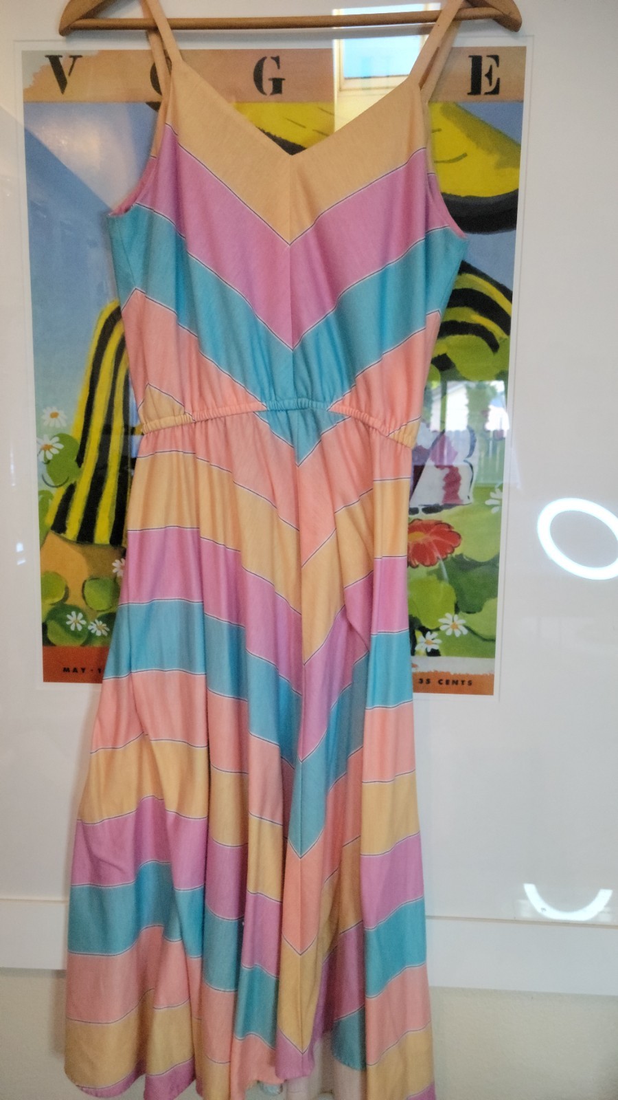 Vintage 1970s 1980s Pastel Chevron Stripes Sundress Size Medium