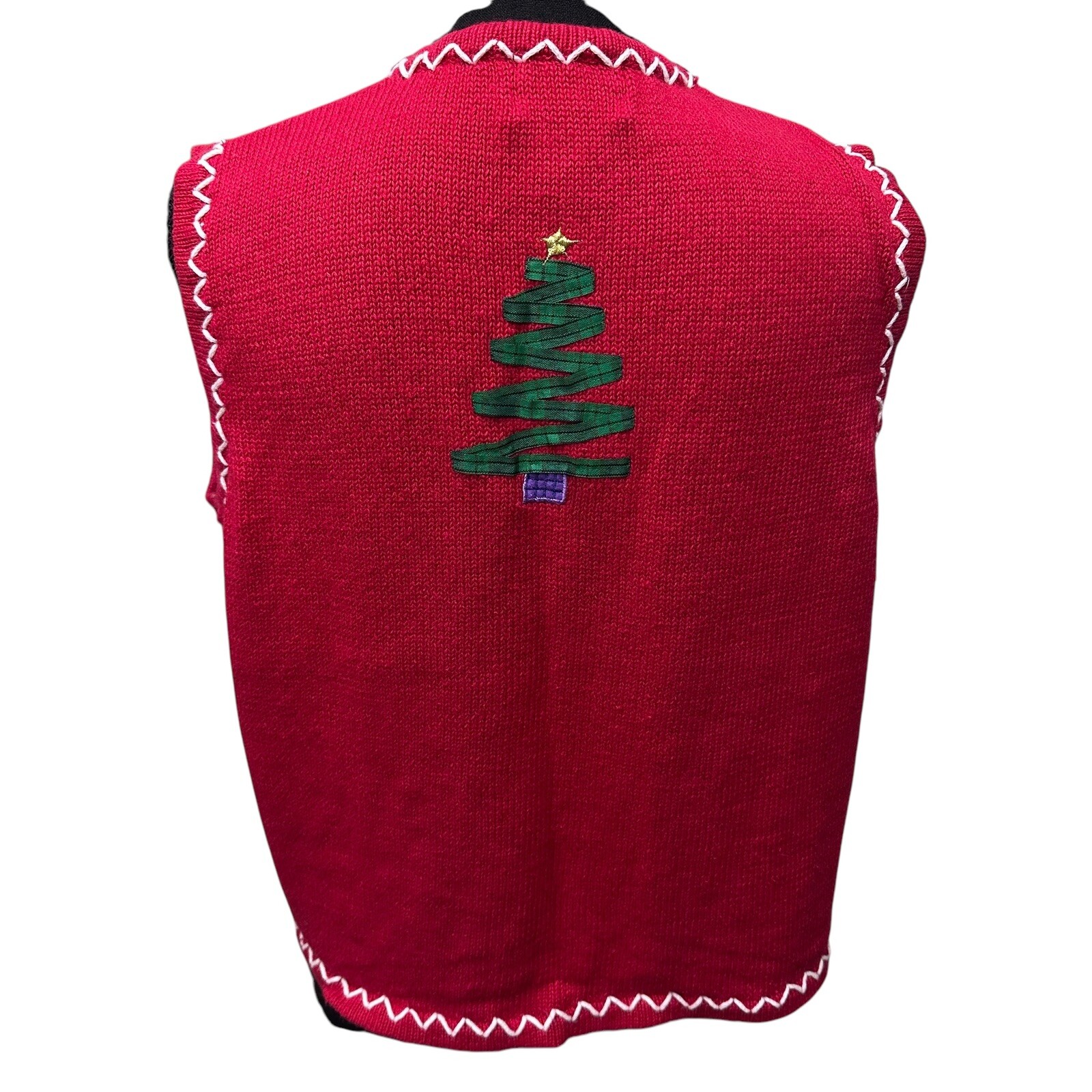 Designer Original Studios Large Vintage Christmas Tree Embroidered Red Vest