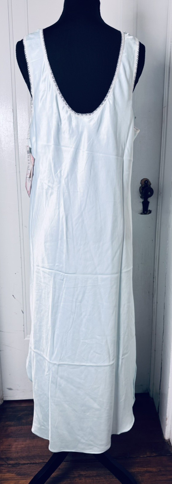 Vintage Barbizon Aqua Robe & Nightgown Set NWT Large Satin Lace Trim 80s Boudoir