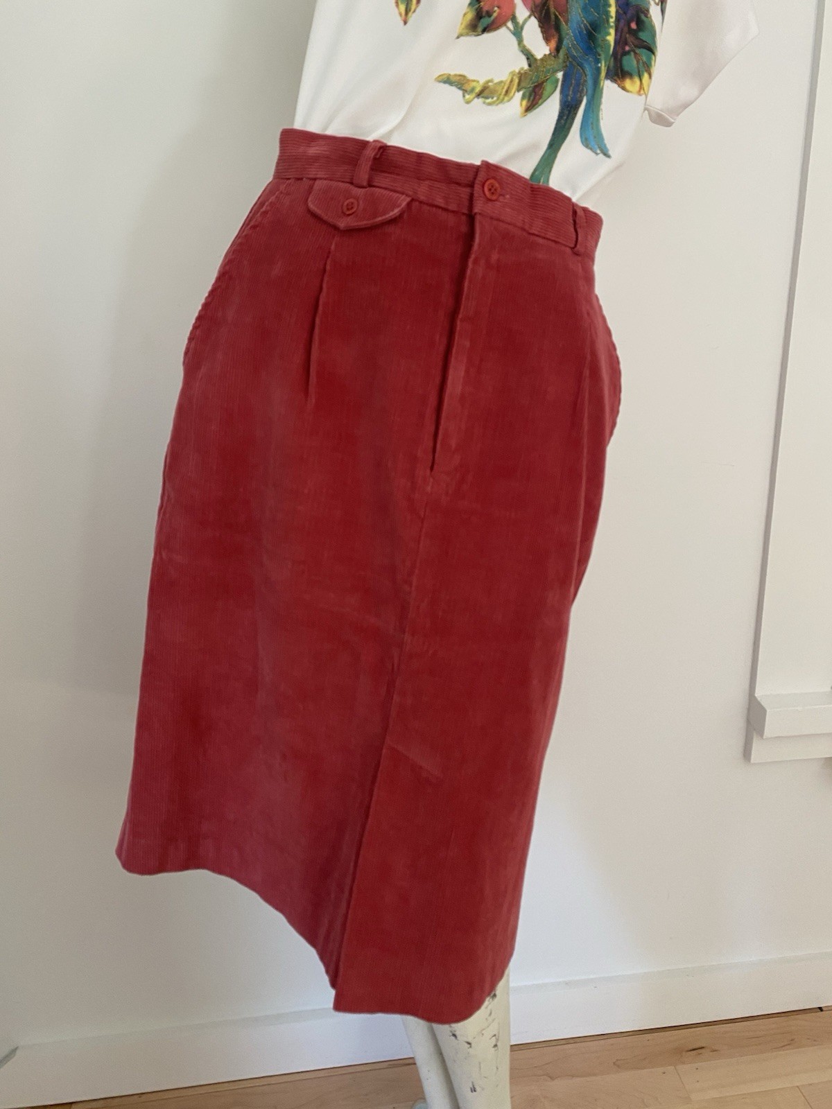 Vintage 90s Corduroy Pink Salmon Skirt Pencil Normcore Ivy Prep Northern Isles