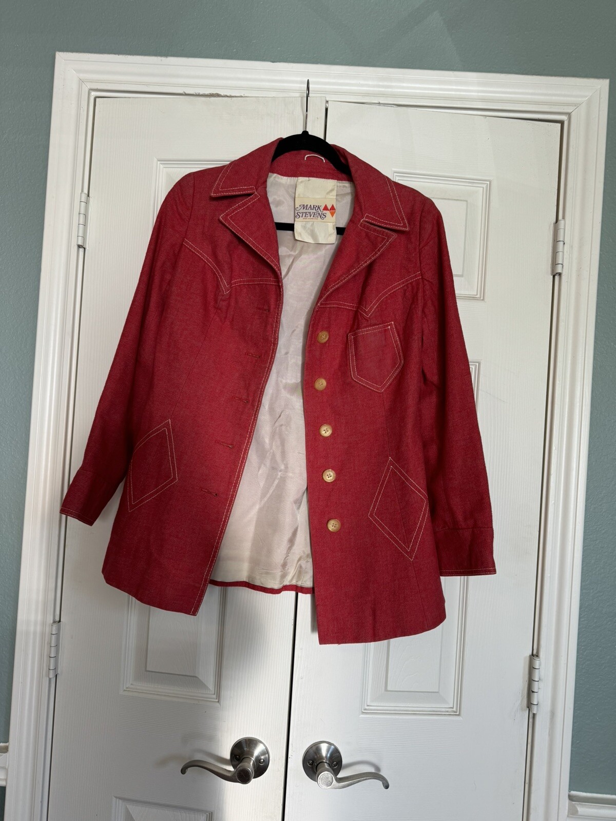 Vintage 1972 Mark Stevens Red Western Jacket Coat Soft Denim Lined England