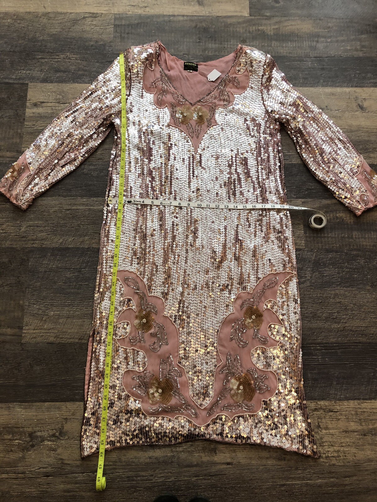 1970’s -80’s Vintage Pale Blush Pink Sequin Sheath Dress Medium