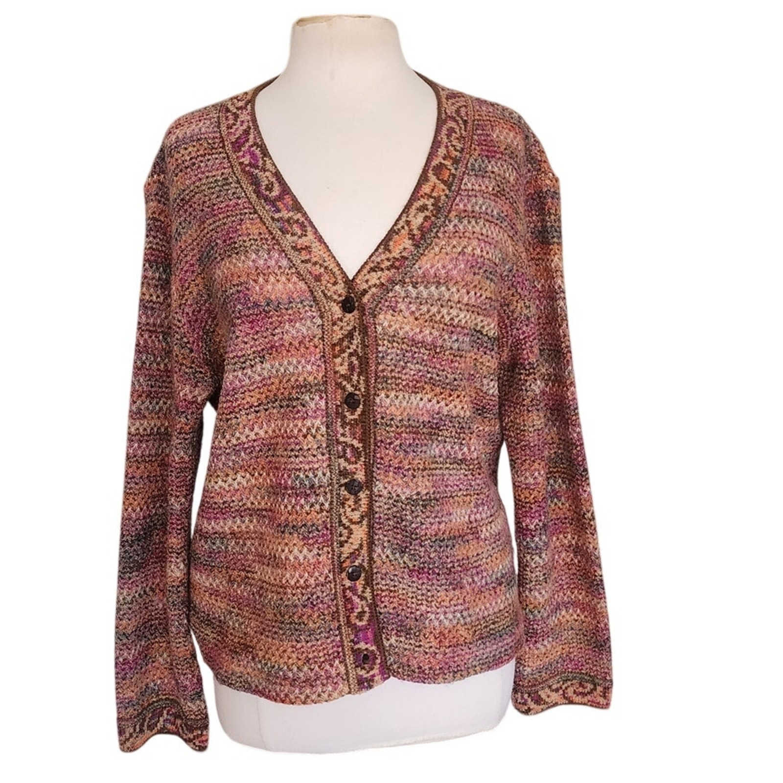 Vintage 80s MISSONI Cardigan Sweater Orange Brown Red Tones