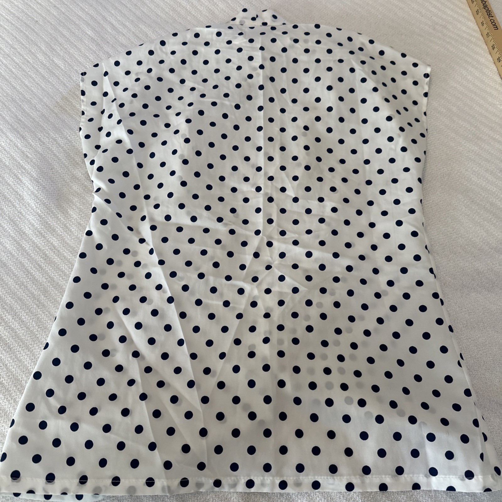 Vtg J C PENNEY FASHIONS White Blouse W/Black Polka Dots Bow 70’s Secretary Look