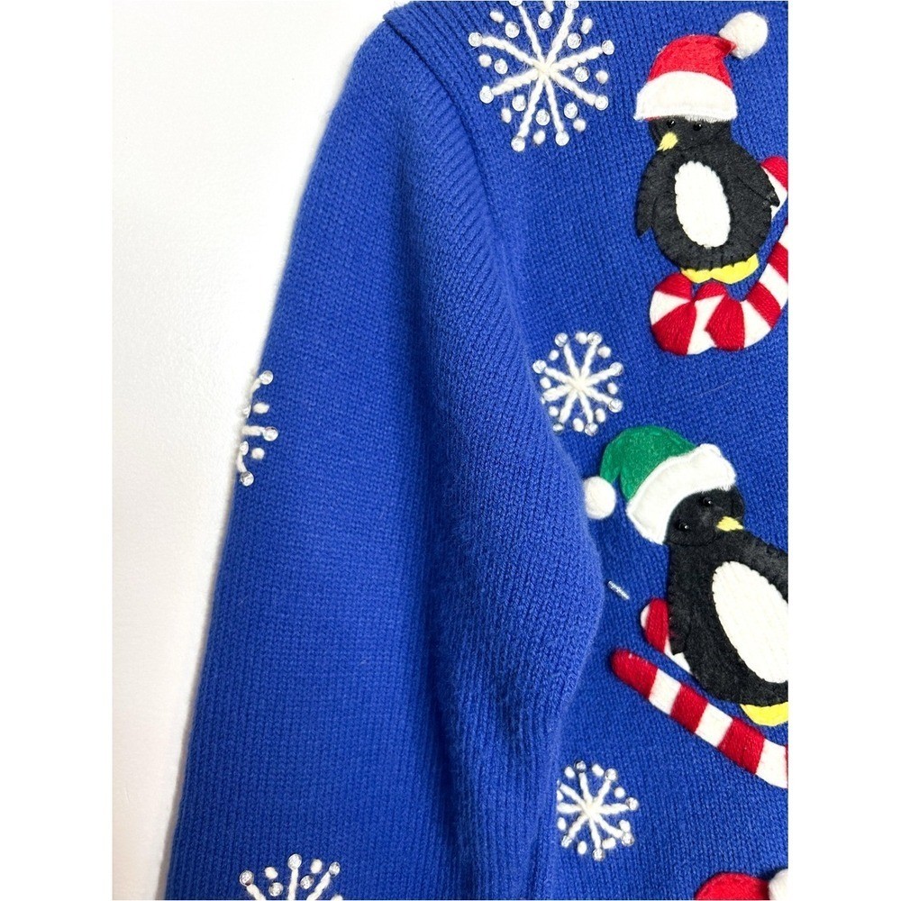 Vintage Karen Scott Ugly Christmas Holiday Penguin Embellished Knit Sweater S
