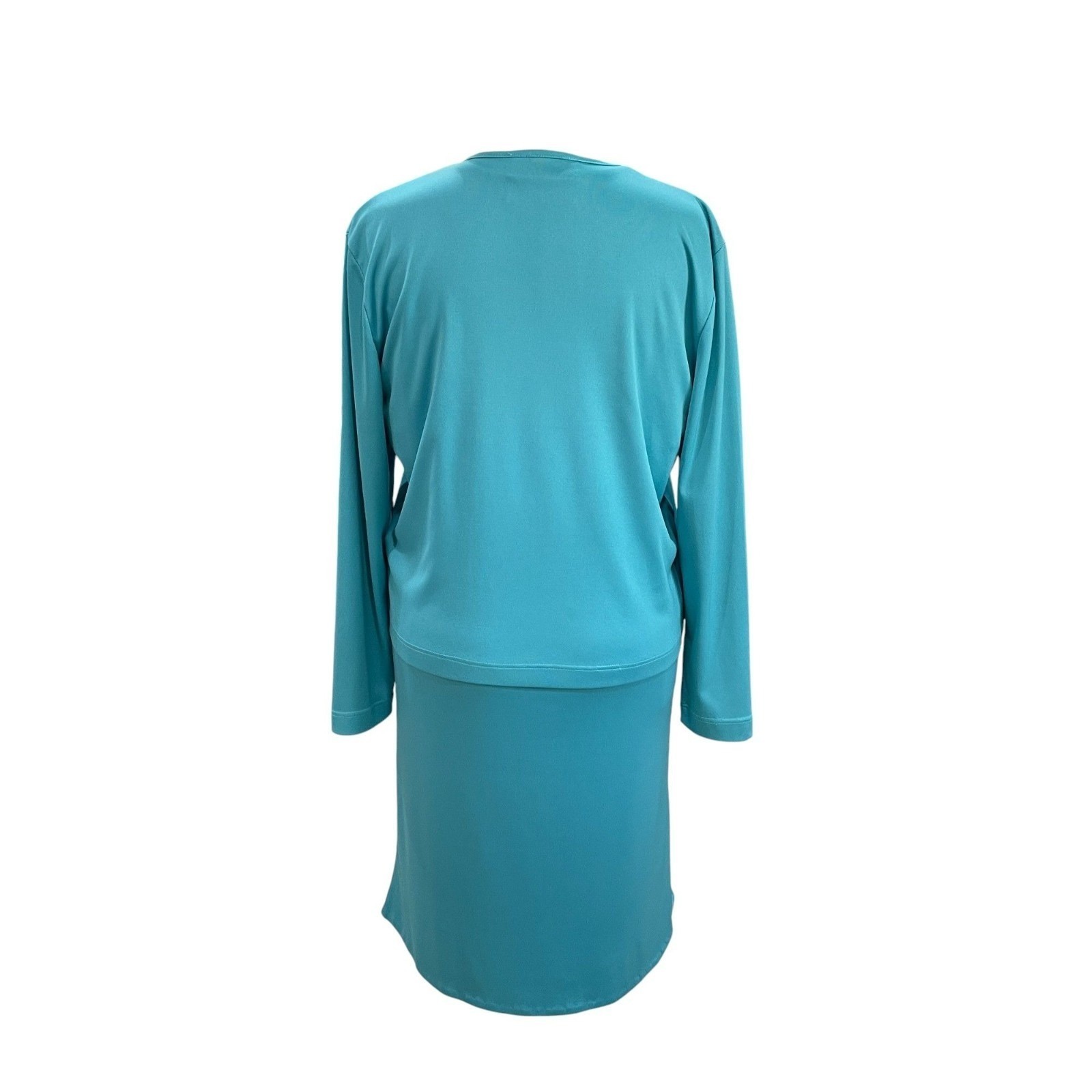 Joan Walters Aqua Blue Two Piece Dress Jacket Set Size 10 Vintage Minimalist