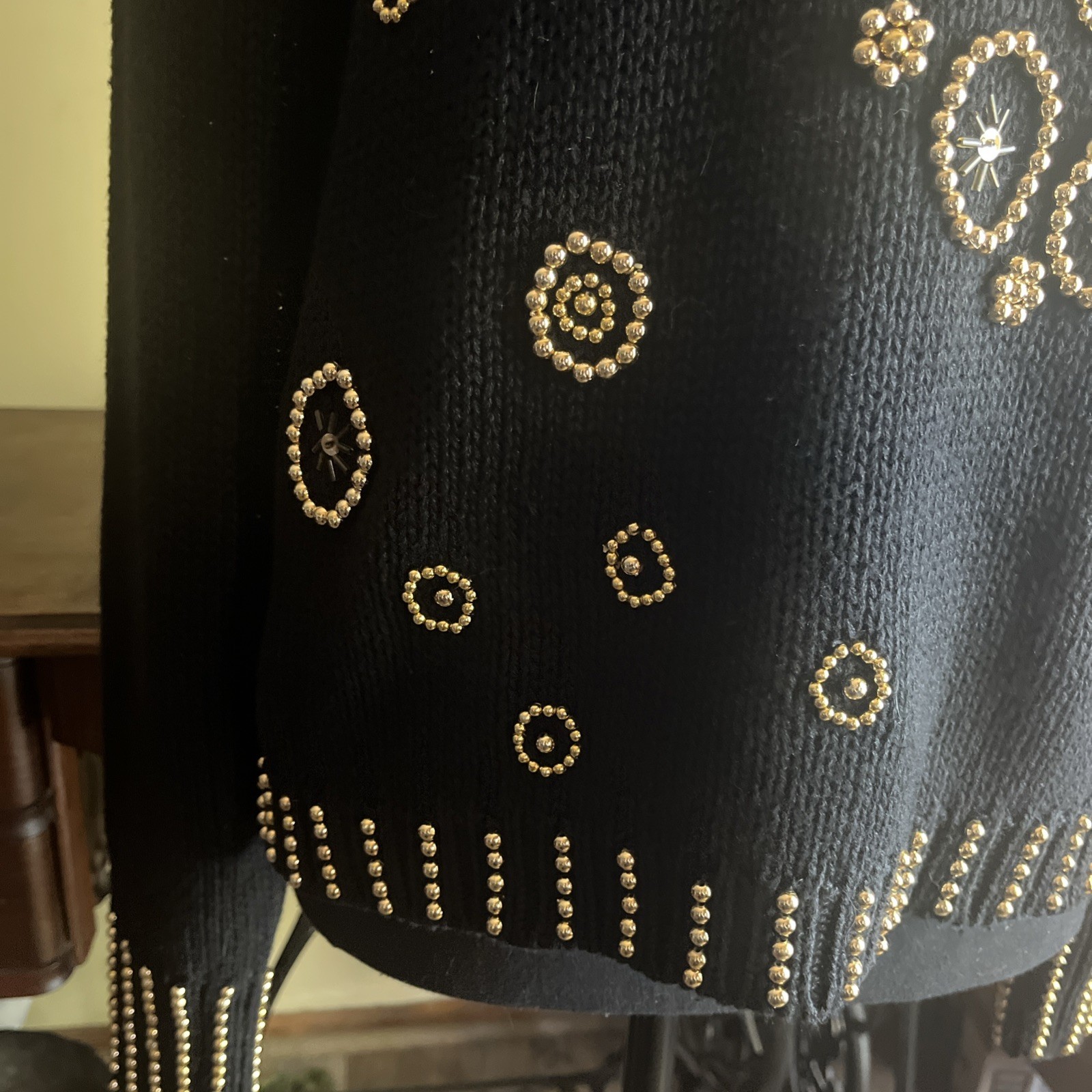 Vintage Marnie West Beaded Sweater Black And Gold Cotton/Ramie Medium