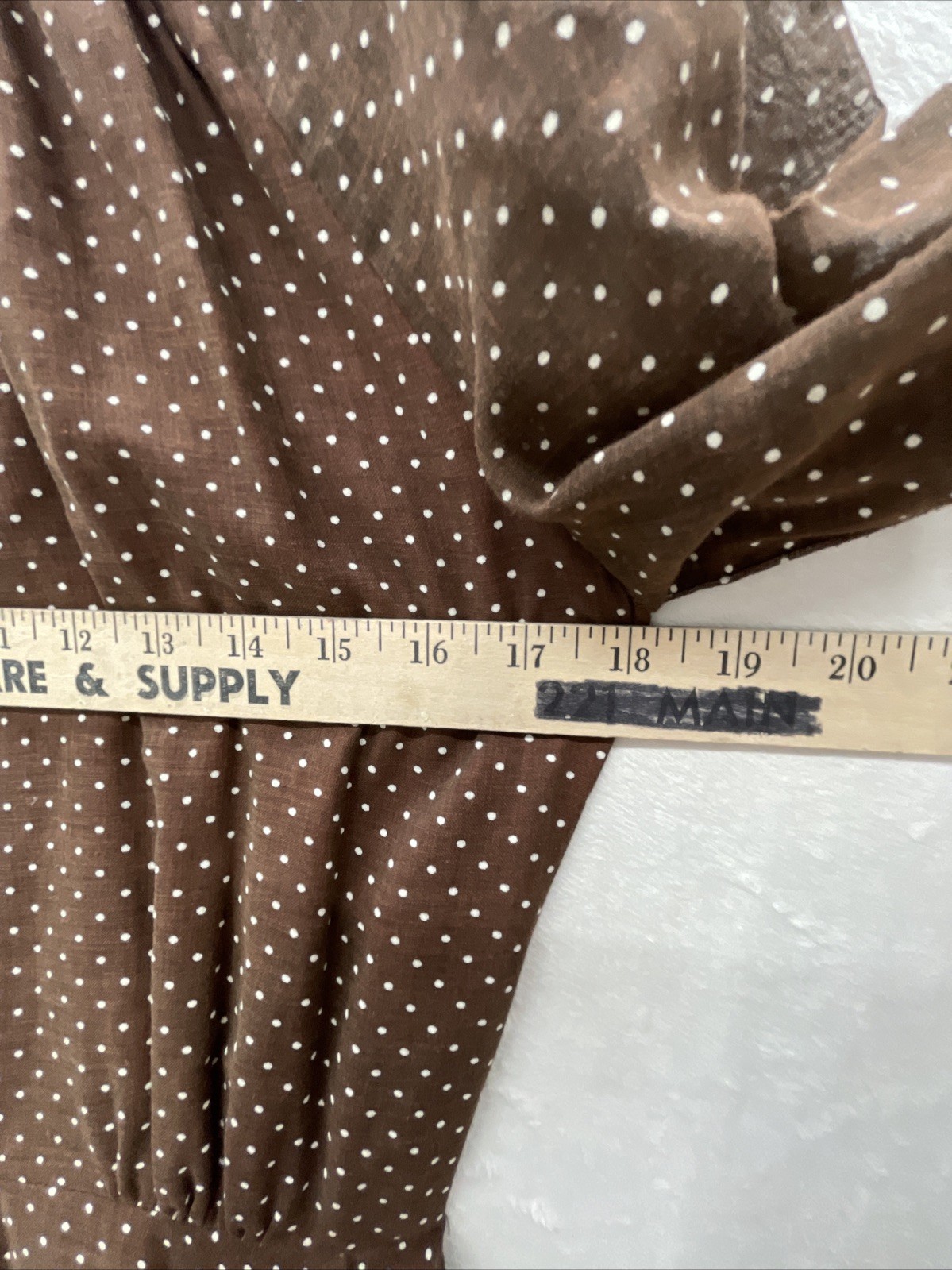 Vtg Brown White Swiss Dot Sz 12 Fit/Flair Long Sleeve Sheer Lined Twirl Retro
