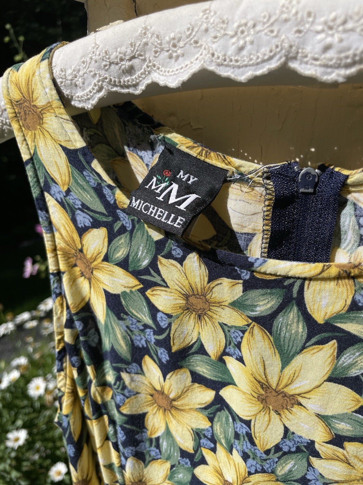 Vintage 90s My Michelle Sun Flower Print Soft Rayon Back Zip Short Dress 9/10