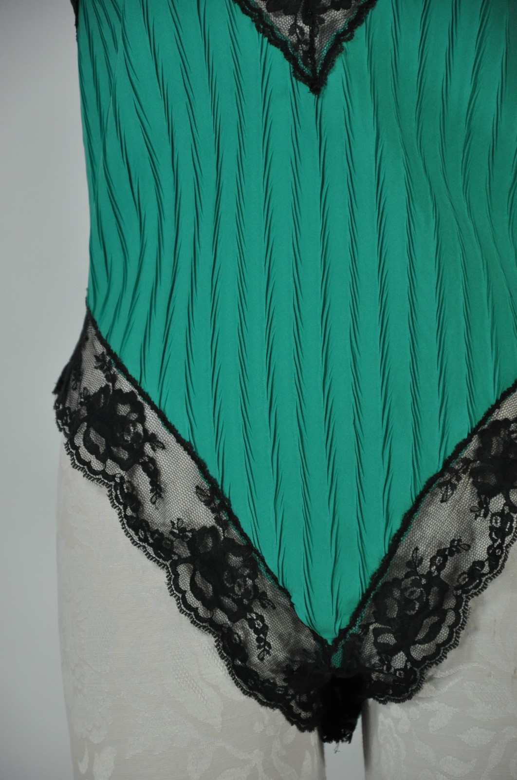80s Emerald Green Lace Backless One Piece Teddy Lingerie Bodysuit Women S M