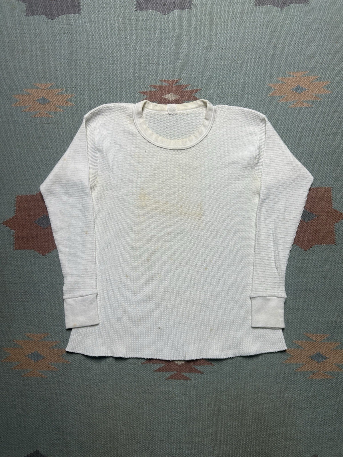 Vintage 70s 80s waffle knit thermal shirt blank white base layer women’s XL
