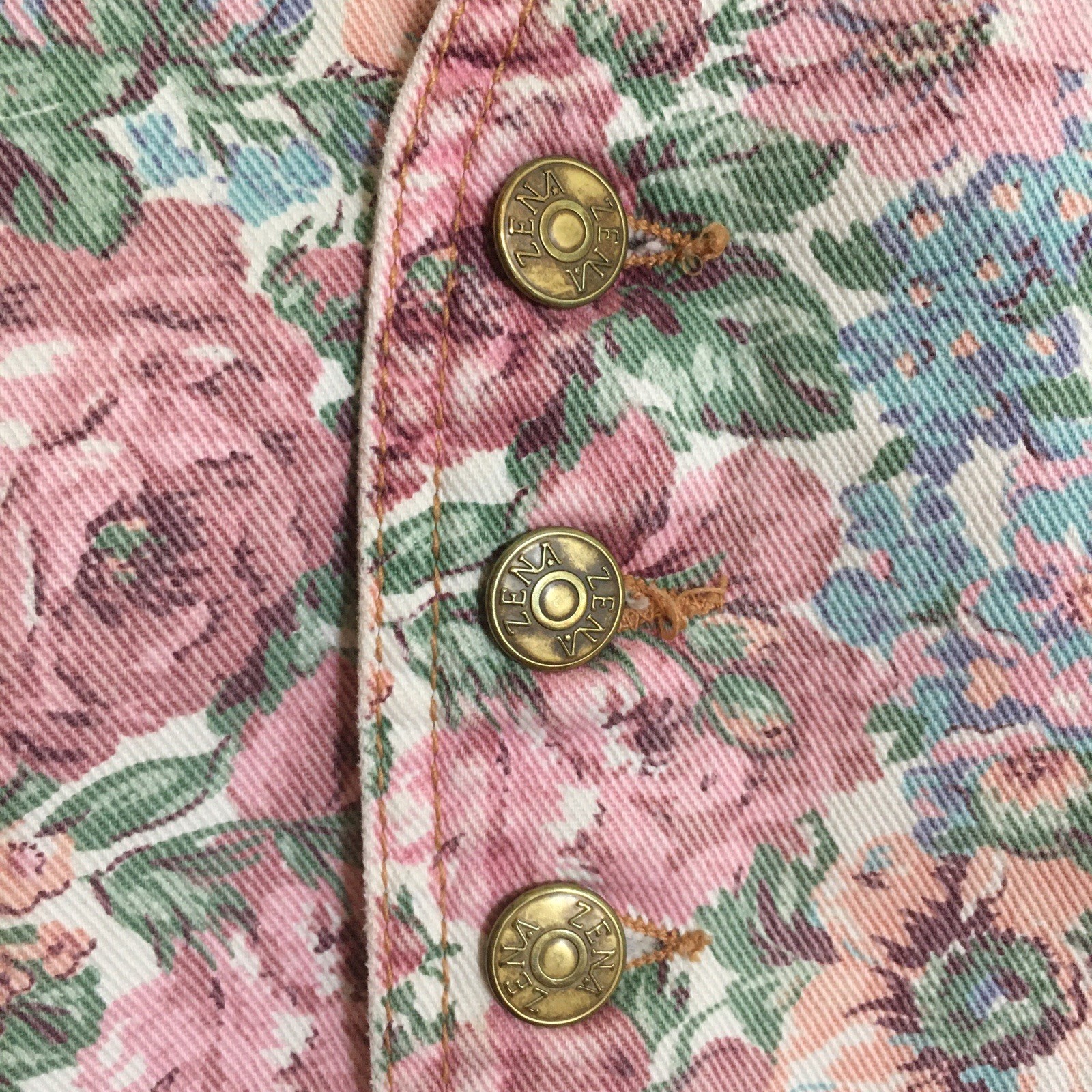 Zena vintage floral print denim vest cottagecore grandmacore sz small/medium EUC