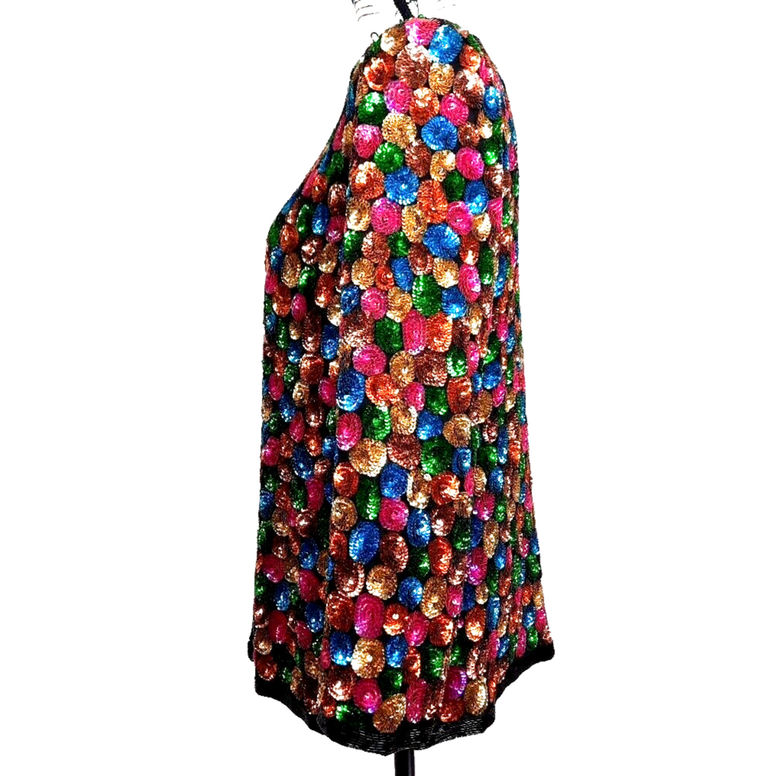 Vtg Beaded Sequin Silk Statement Jacket Medium Black Colorful Dopamine Festival