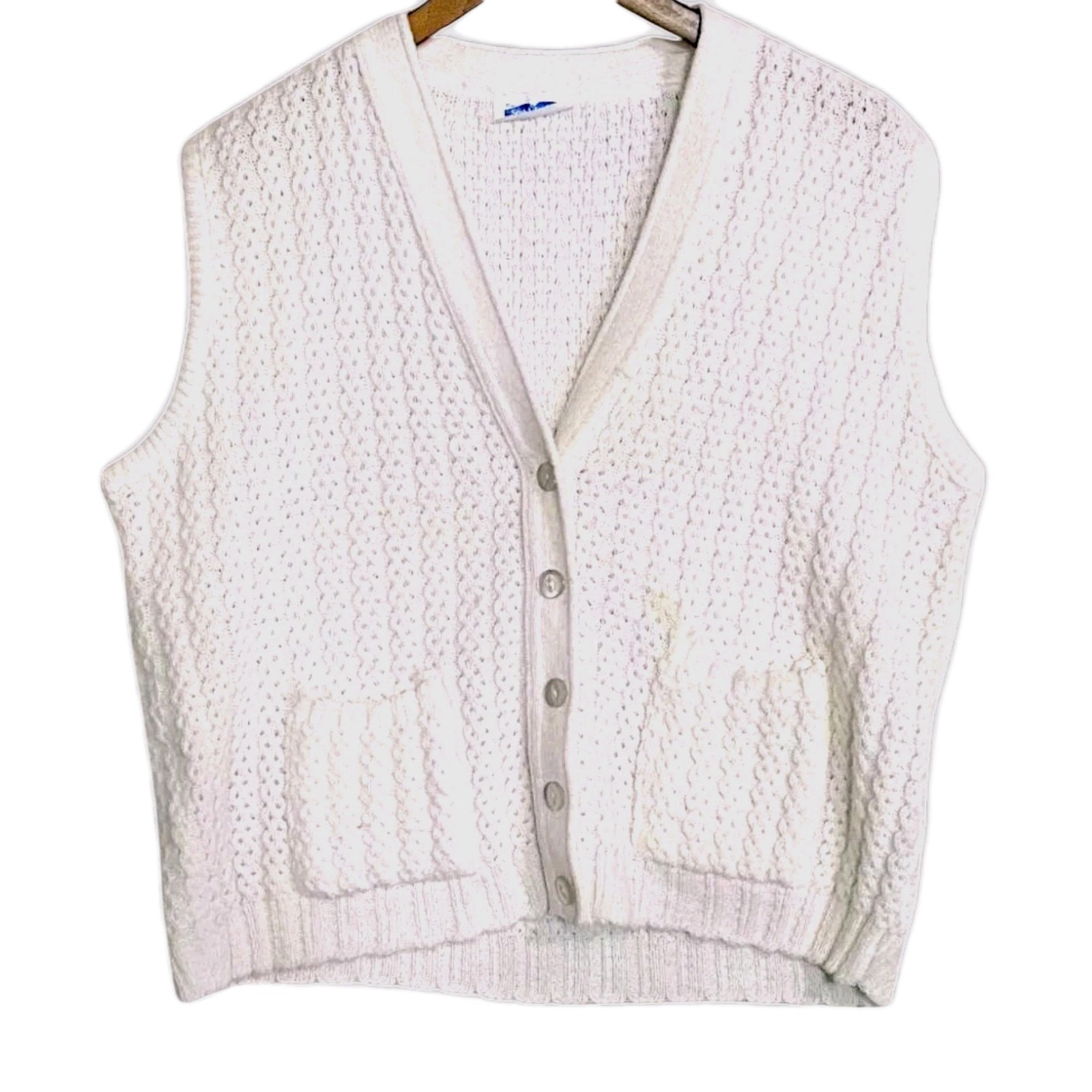 Miss Scotch English Vest Sweater Knit Retro 60s Secretary Acrylic Vintage*Stain*