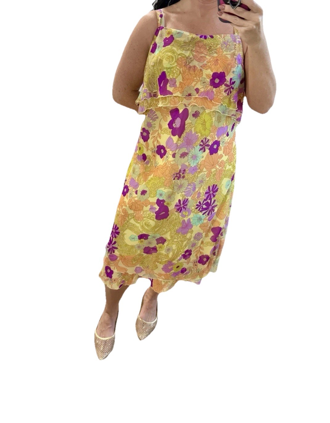 Women’s Vintage 90s Mlle Gabrielle Yellow dress Volupt Psychedelic Floral 16w