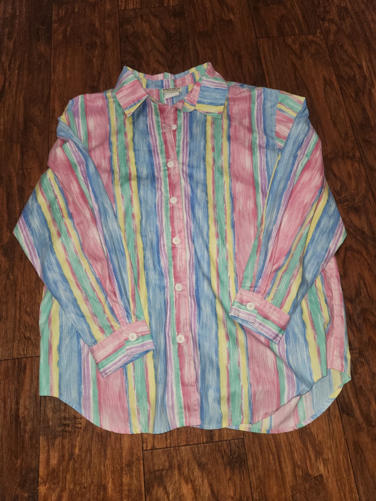 Vintage Prestige Sportswear Multi Color Vibrant Womans Shirt Buttondown Size 16