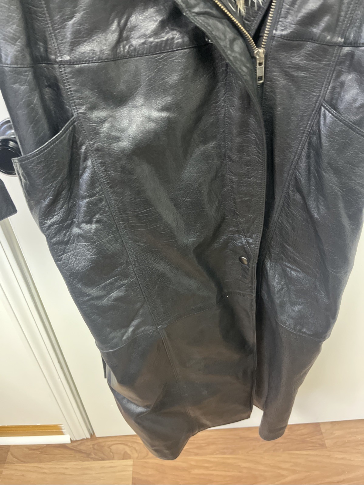 Vintage Pelle Pelle Leather Trench Coat Jacket Marc Buchanan M Fur Trim Sz 9/10