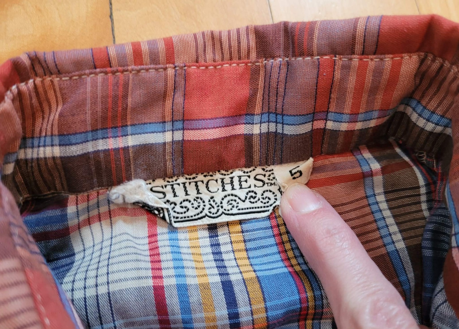 Vintage 70s Blue Red Plaid Button Down Collared Blouse Shirt by Stitches Sz S