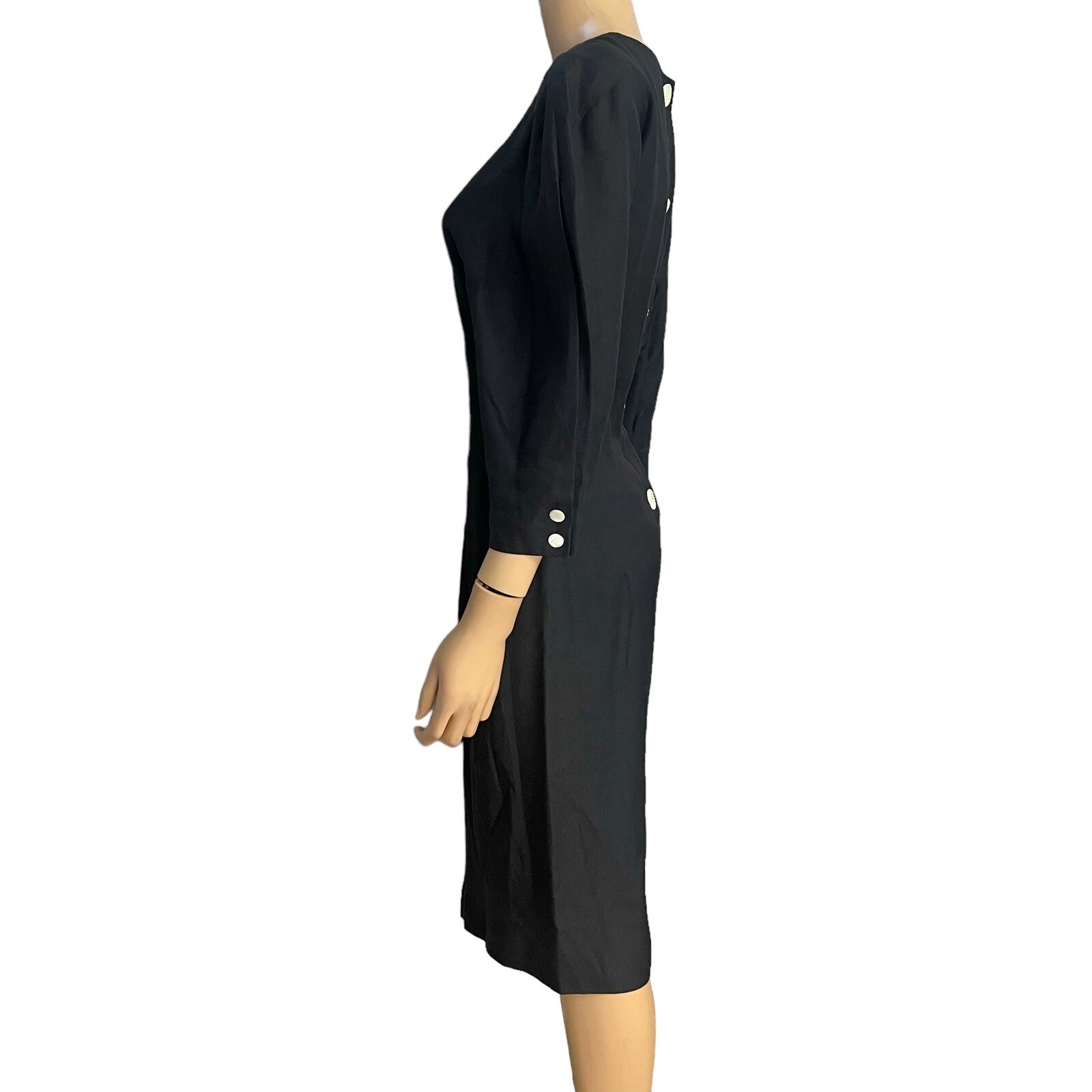 80s Vintage Kathryn Dianos Linen Sheath Dress Pleated Puff Sleeve Medium
