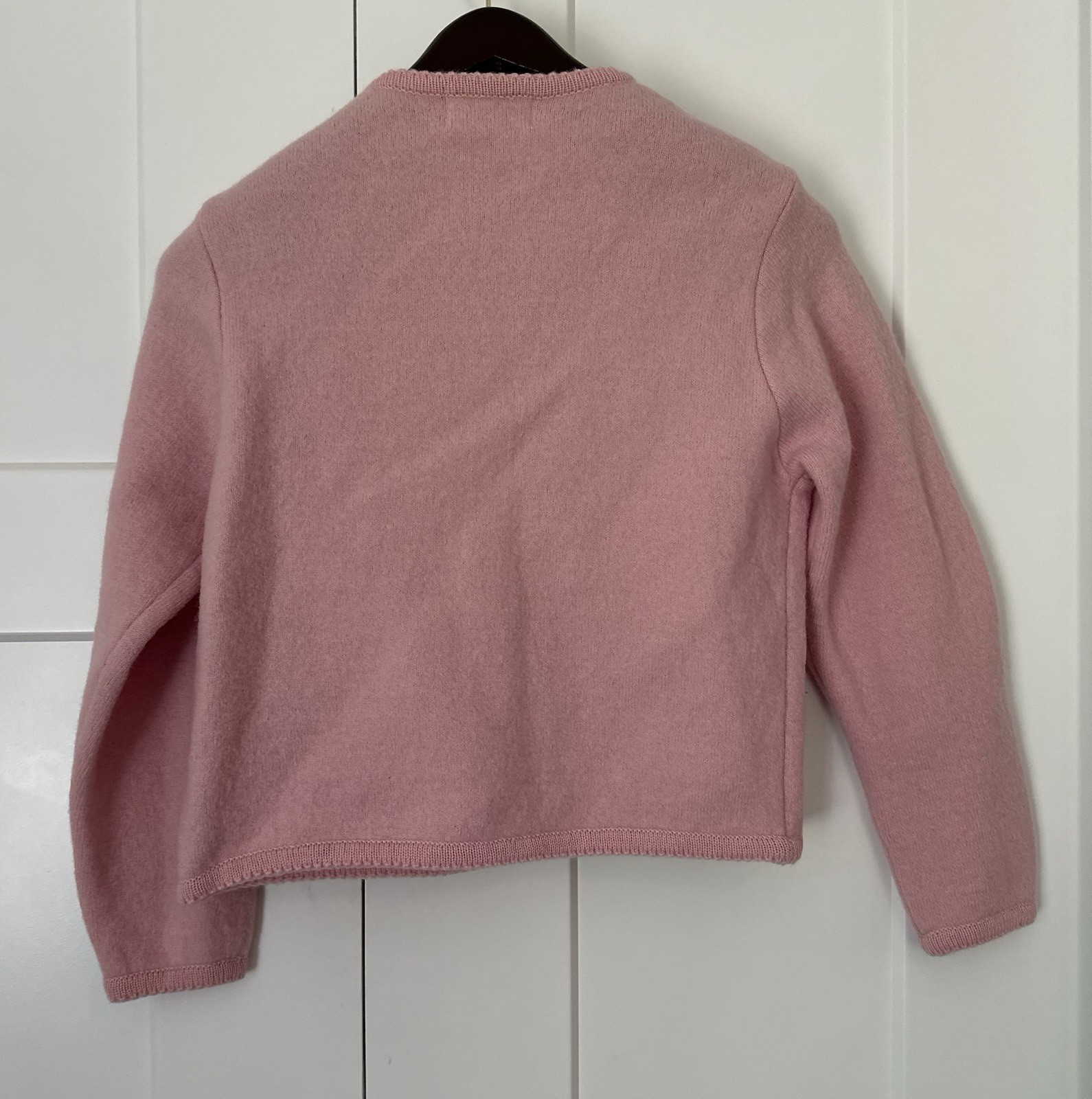 Vintage Tally Ho 100% Thick Boiled Wool Knit Pink Cardigan Sweater Button XL