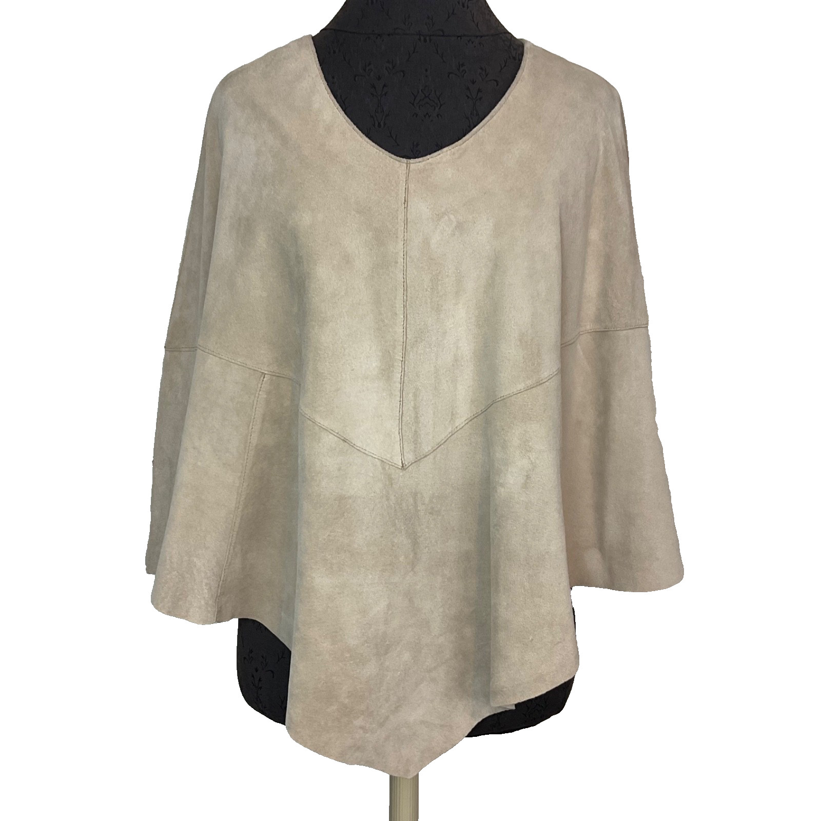 Vtg Uniform John Paul Richard Suede Leather Poncho Buckskin Tan Lined Western L