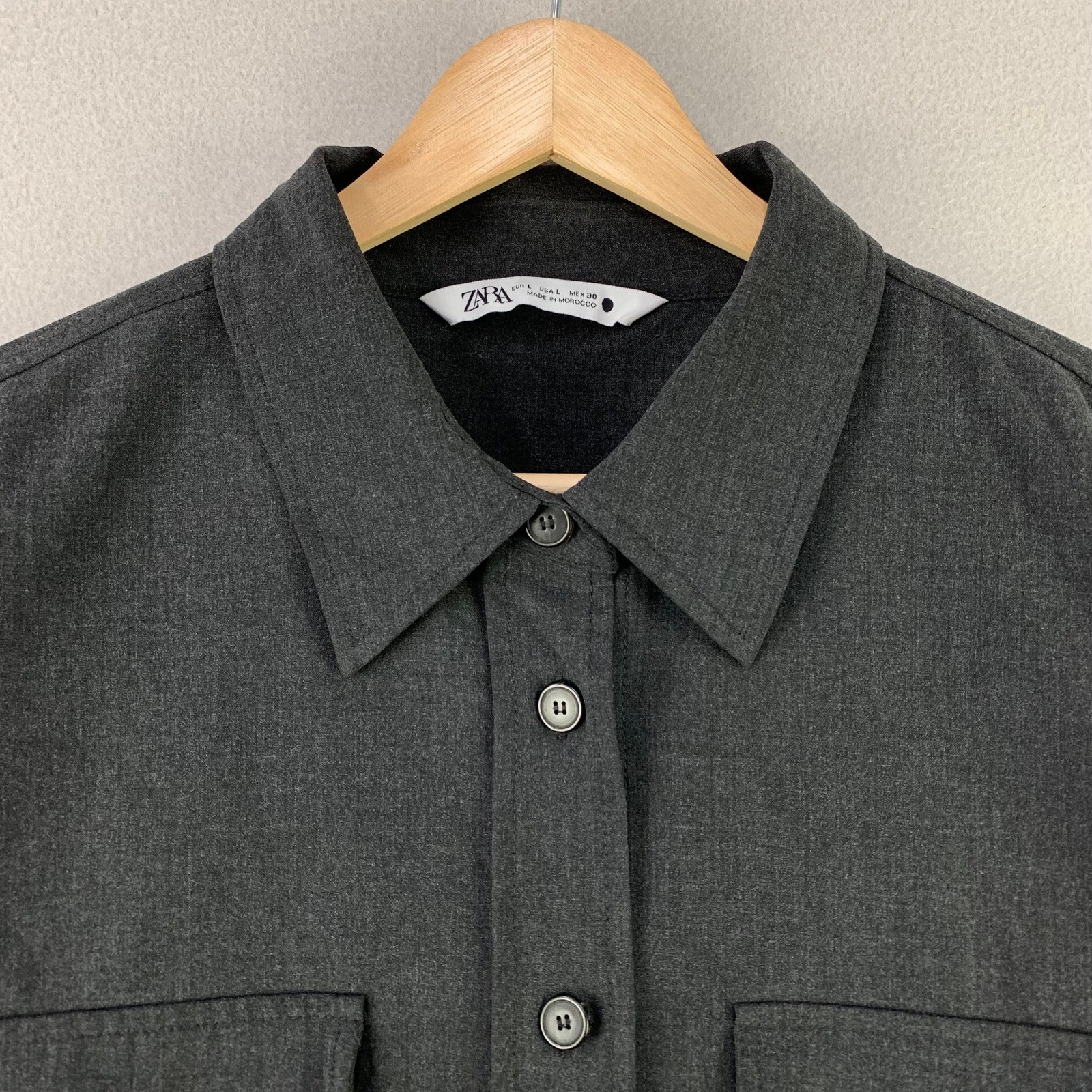 Zara Button Up Shirt Womens Large Black Casual Long Sleeve Minimalist Career