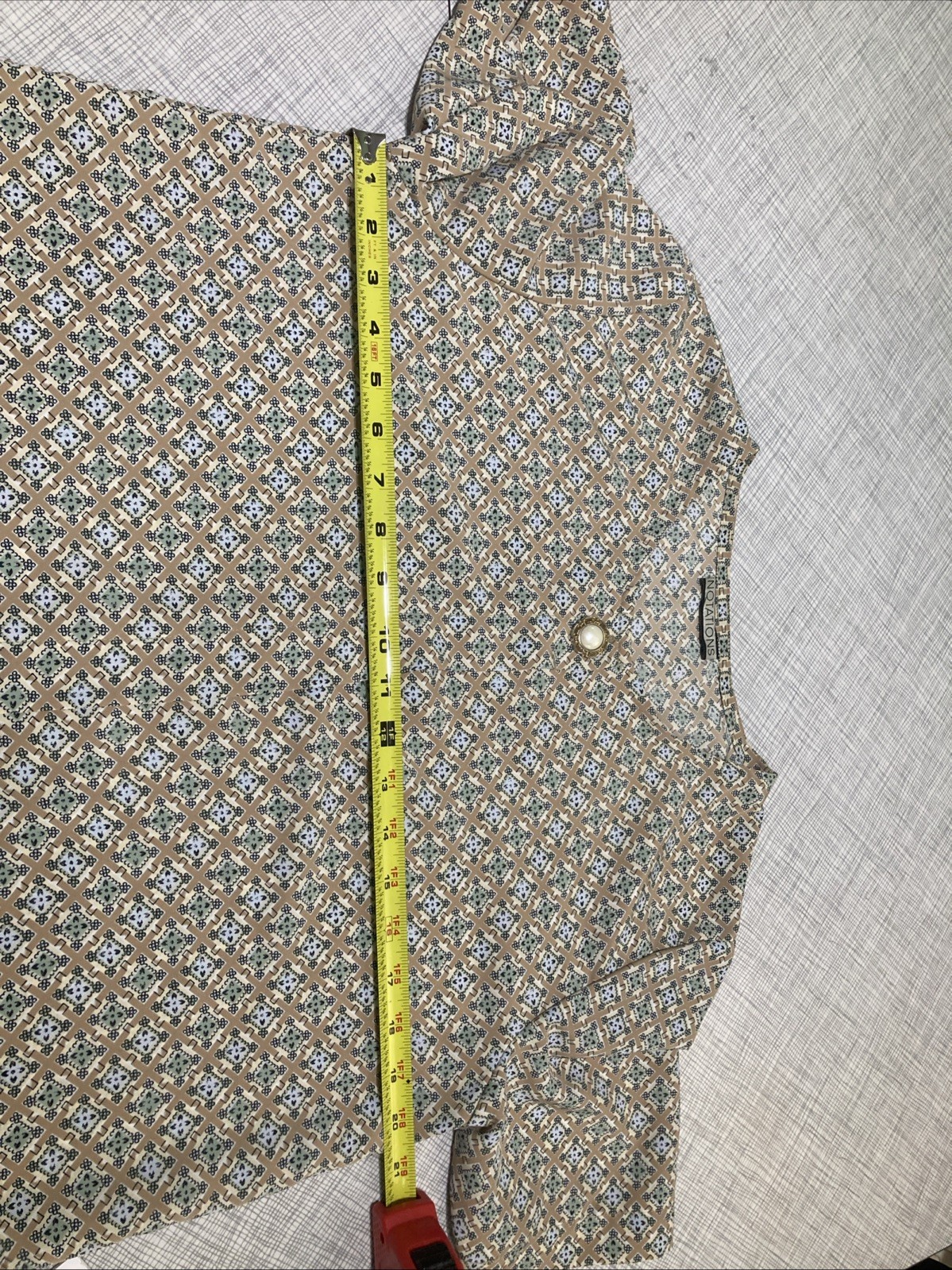 Vtg 90s Notations Geometric Tile Blouse Earth Tone Mod Career Shell Top Retro