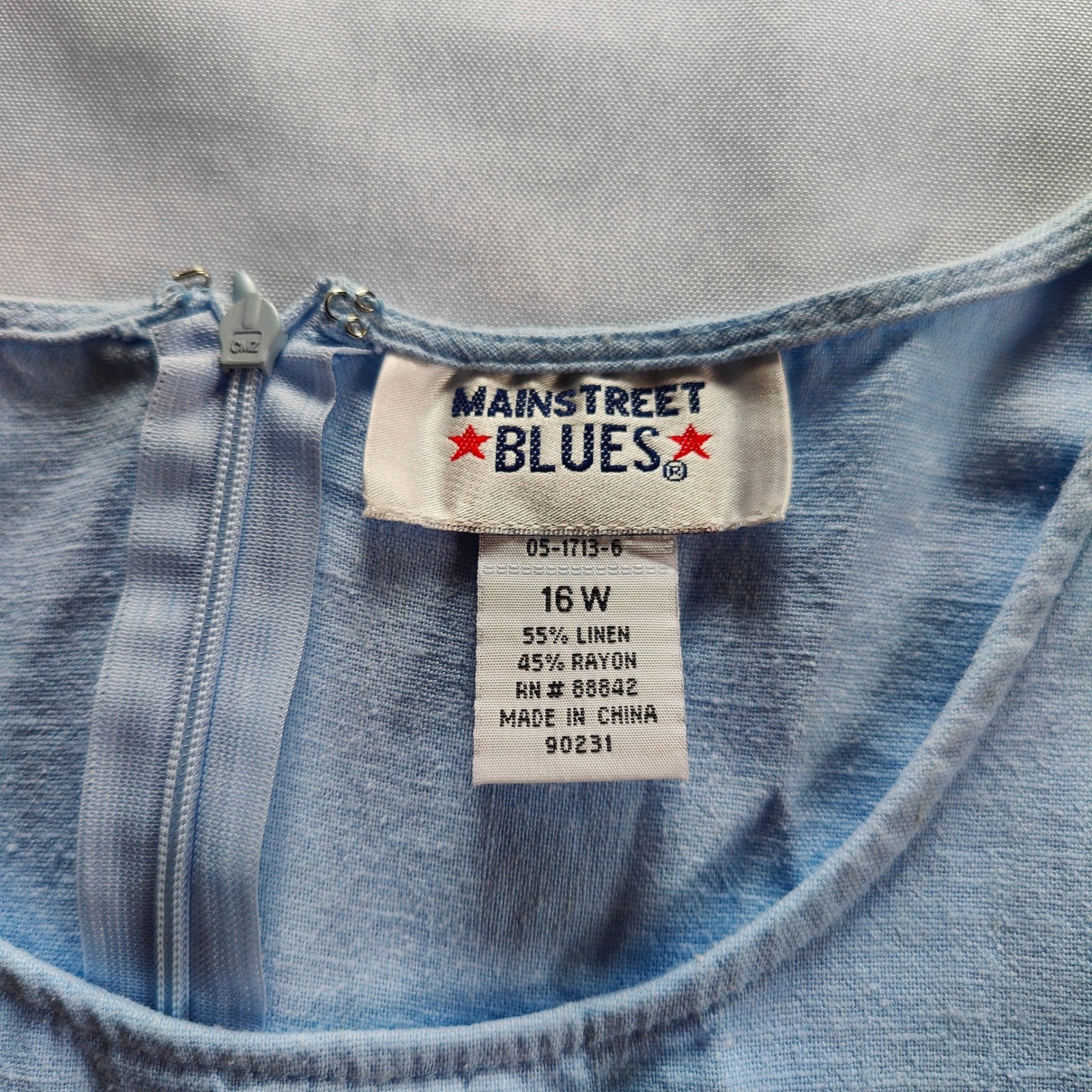 Mainstreet Blues Vintage 90s Drop Waist Midi Dress Linen Blend Baby Blue 16W
