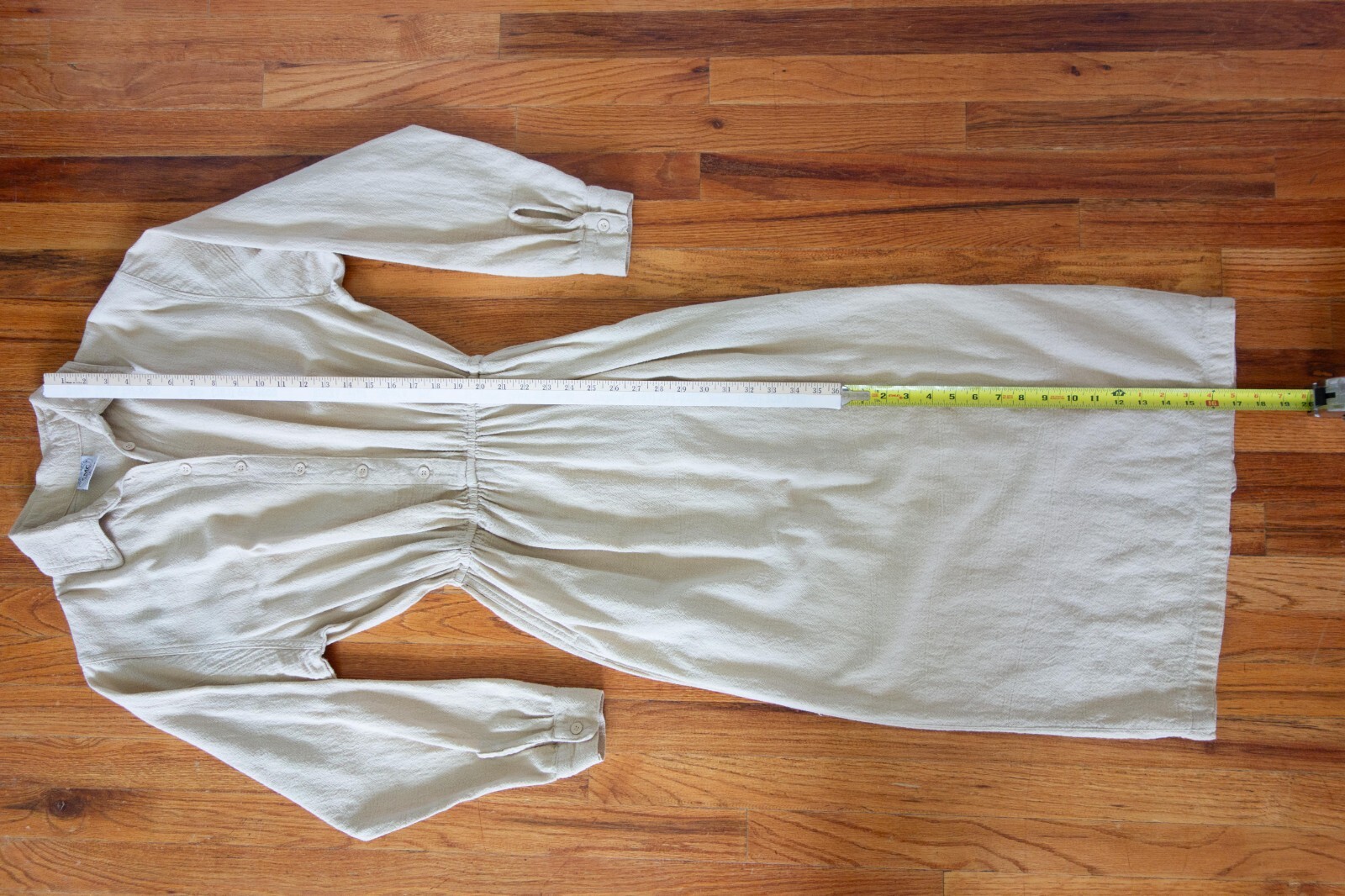 Vtg CMC Color Me Cotton Midi/Maxi Long Sleeve Shirt Dress W’s S, Natural, USA